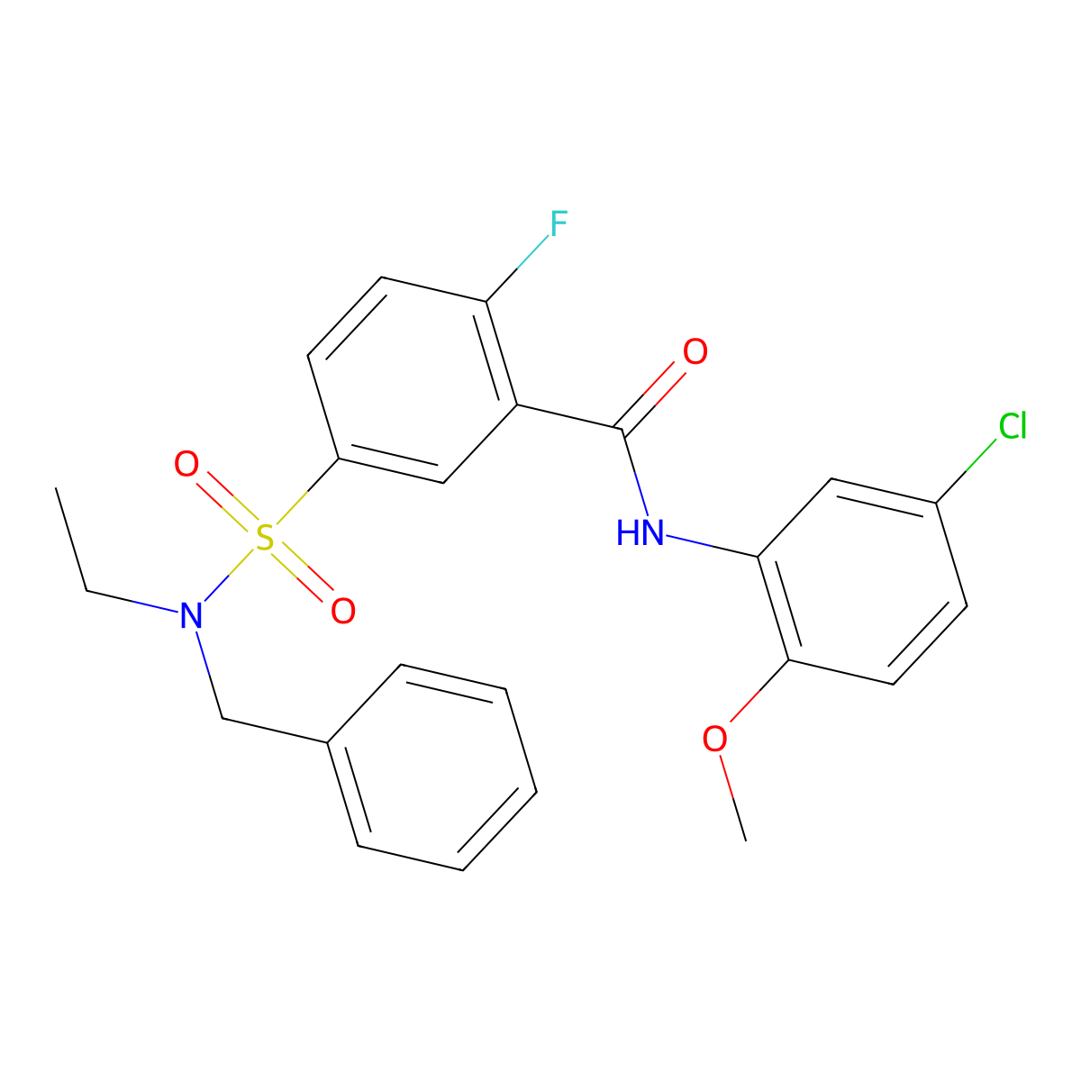 5-[benzyl(ethyl)sulfamoyl]-N-(5-chloro-2-methoxyphenyl)-2-fluorobenzamide molecular structure, CAS 6198-09-0