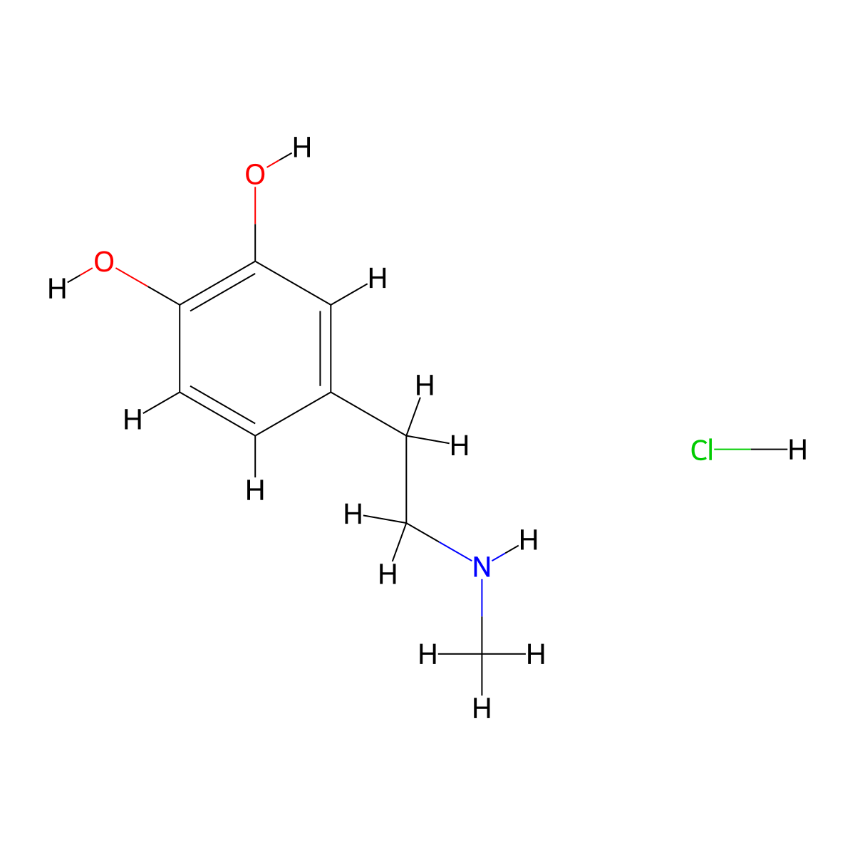 Methyldopamine hydrochloride molecular structure, CAS 62-32-8