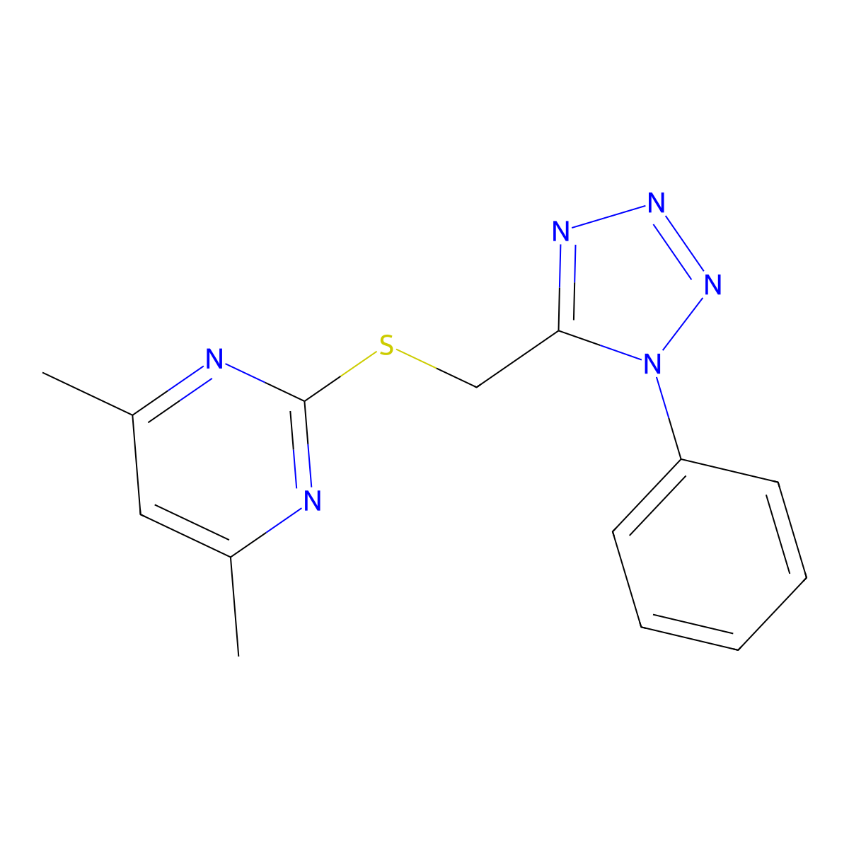 4,6-dimethyl-2-{[(1-phenyl-1H-tetrazol-5-yl)methyl]sulfanyl}pyrimidine molecular structure, CAS 620100-91-6