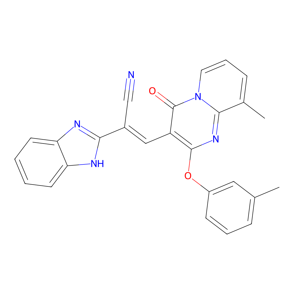 2-(1H-benzimidazol-2-yl)-3-[9-methyl-2-(3-methylphenoxy)-4-oxopyrido[1,2-a]pyrimidin-3-yl]prop-2-enenitrile molecular structure, CAS 620112-79-0