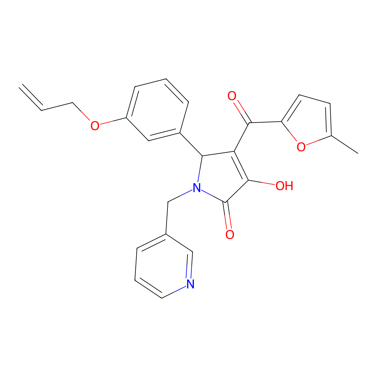 3-hydroxy-4-[(5-methylfuran-2-yl)carbonyl]-5-[3-(prop-2-en-1-yloxy)phenyl]-1-(pyridin-3-ylmethyl)-1,5-dihydro-2H-pyrrol-2-one molecular structure, CAS 620117-10-4