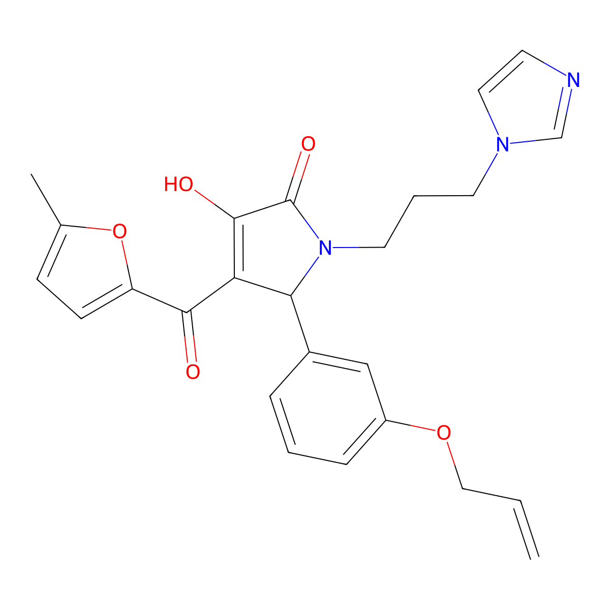 3-hydroxy-1-[3-(1H-imidazol-1-yl)propyl]-4-(5-methylfuran-2-carbonyl)-5-[3-(prop-2-en-1-yloxy)phenyl]-2,5-dihydro-1H-pyrrol-2-one molecular structure, CAS 620117-16-0