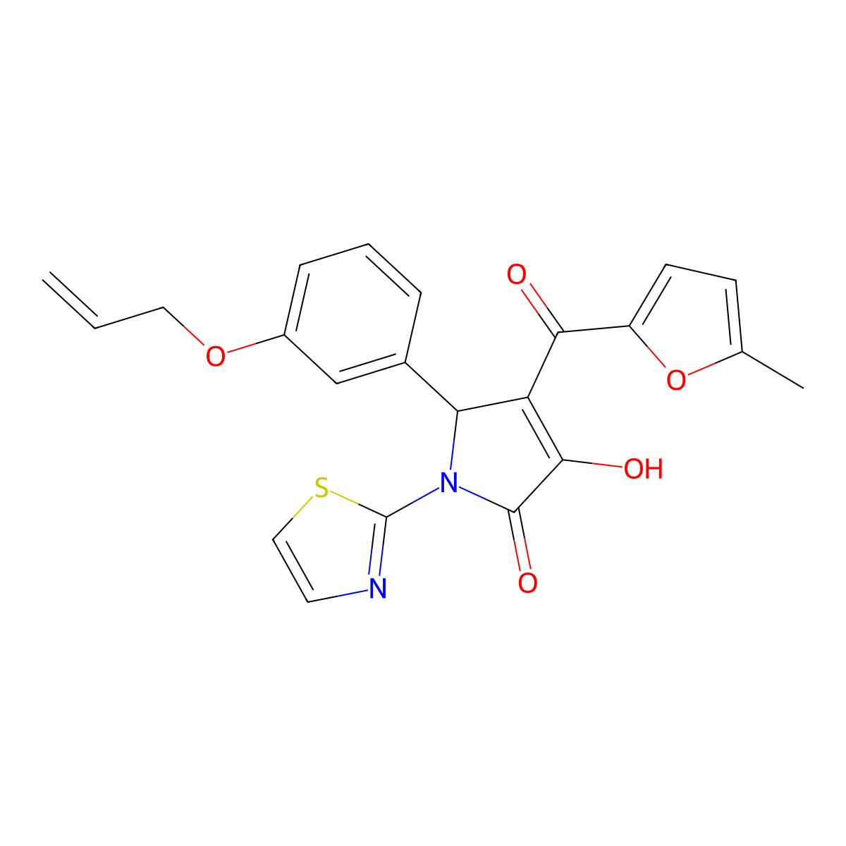 3-hydroxy-4-(5-methylfuran-2-carbonyl)-5-[3-(prop-2-en-1-yloxy)phenyl]-1-(1,3-thiazol-2-yl)-2,5-dihydro-1H-pyrrol-2-one molecular structure, CAS 620117-18-2