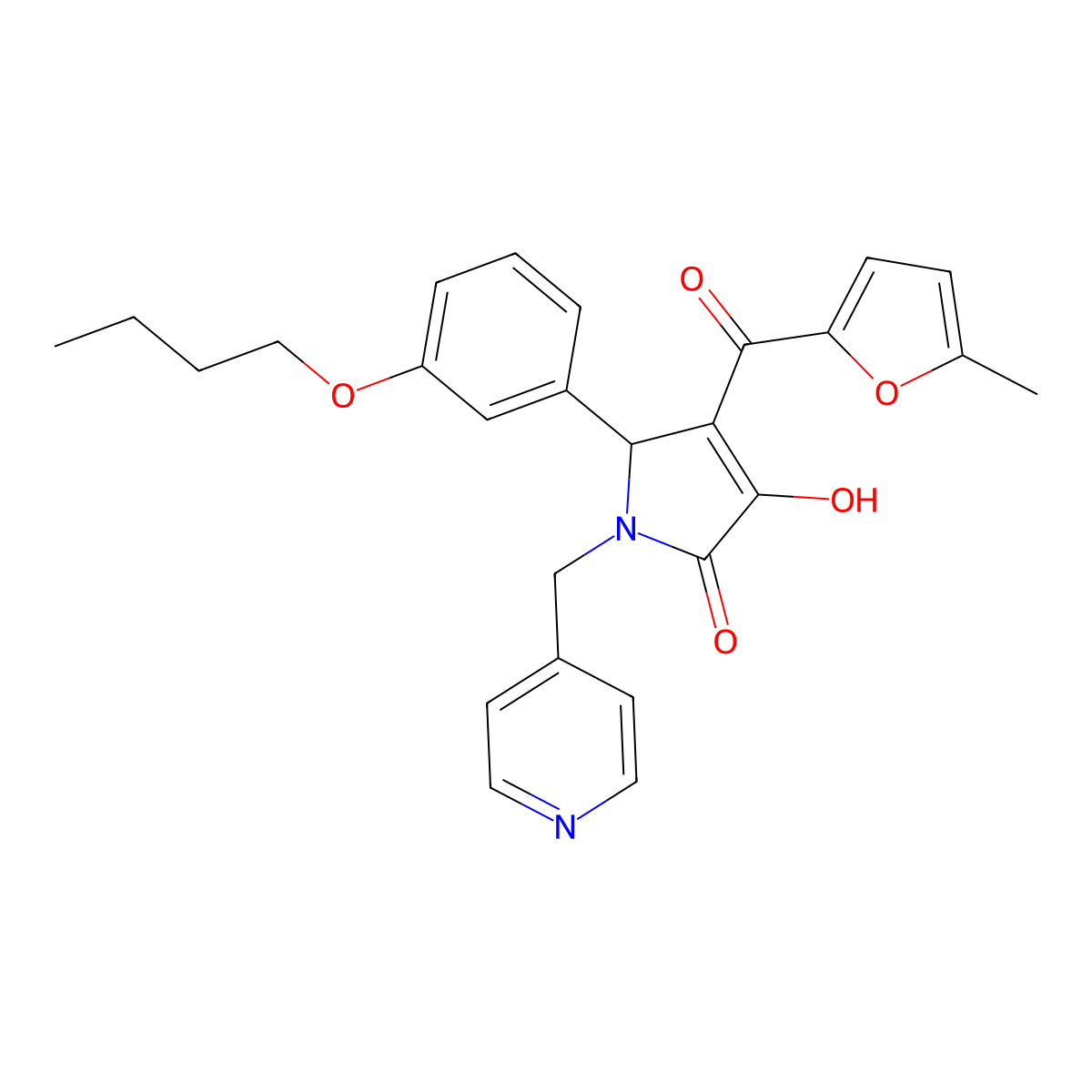 5-(3-butoxyphenyl)-3-hydroxy-4-[(5-methylfuran-2-yl)carbonyl]-1-(pyridin-4-ylmethyl)-1,5-dihydro-2H-pyrrol-2-one molecular structure, CAS 620117-52-4