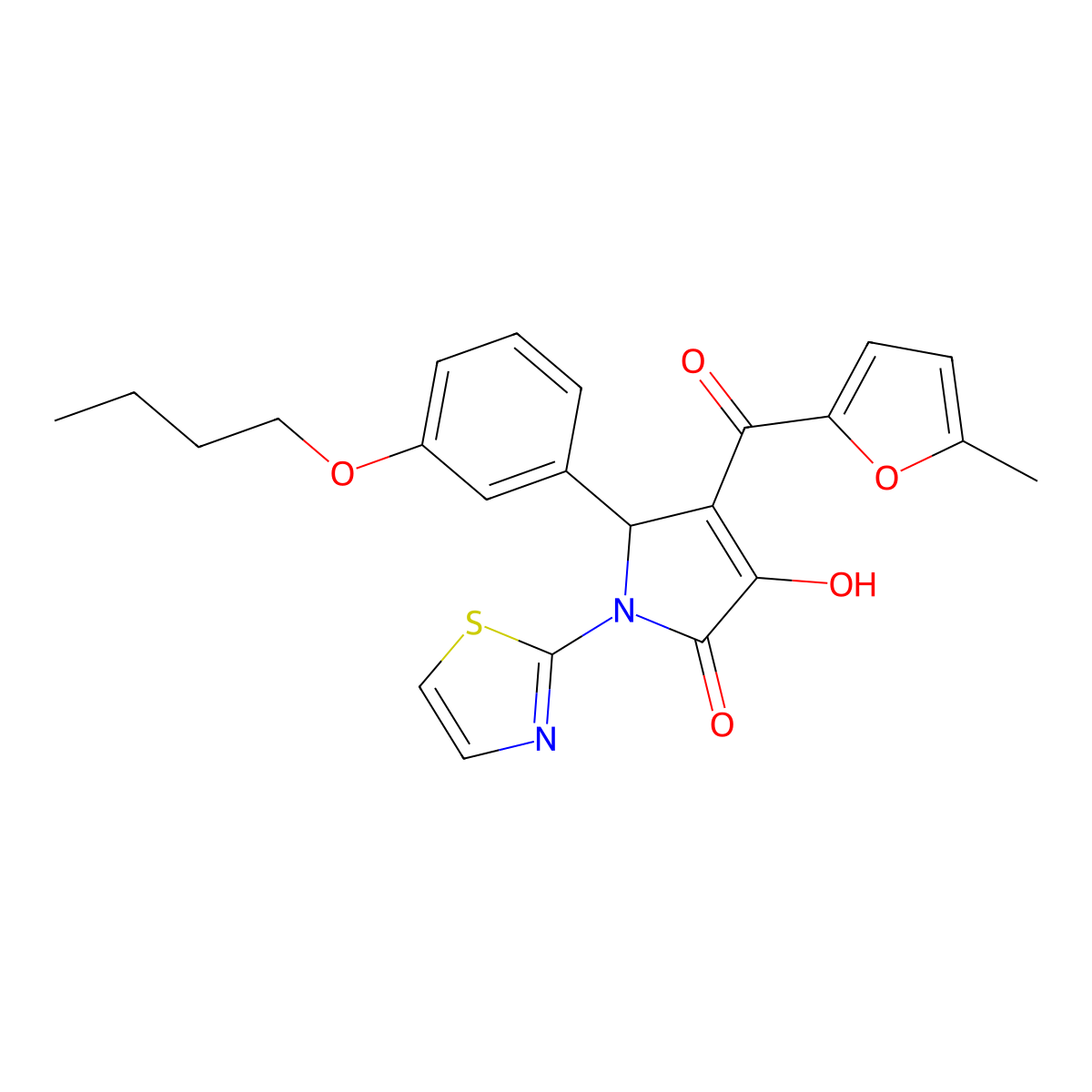 2-(3-butoxyphenyl)-4-hydroxy-3-(5-methylfuran-2-carbonyl)-1-(1,3-thiazol-2-yl)-2H-pyrrol-5-one molecular structure, CAS 620117-54-6