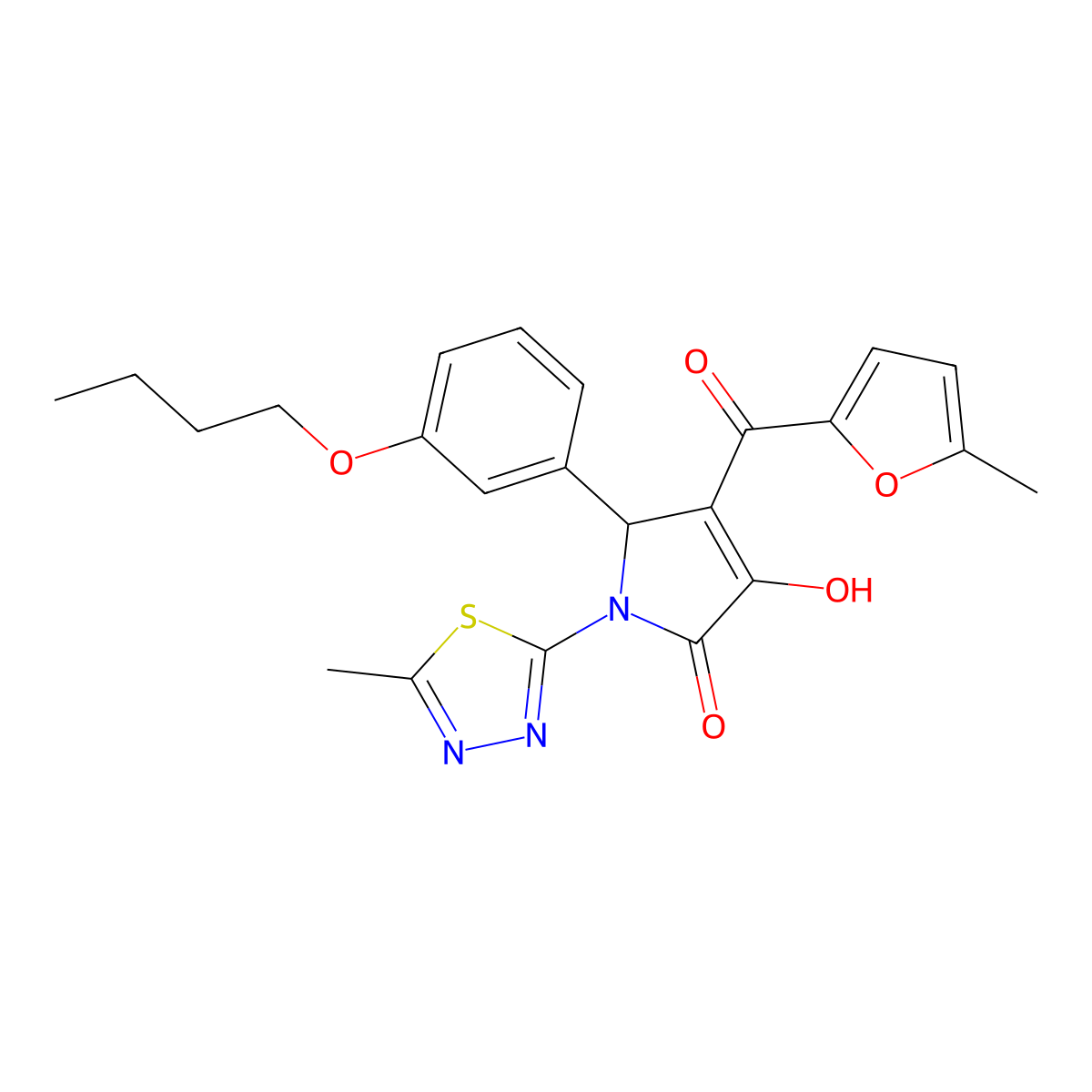5-(3-butoxyphenyl)-3-hydroxy-4-(5-methyl-2-furoyl)-1-(5-methyl-1,3,4-thiadiazol-2-yl)-1,5-dihydro-2H-pyrrol-2-one molecular structure, CAS 620117-64-8