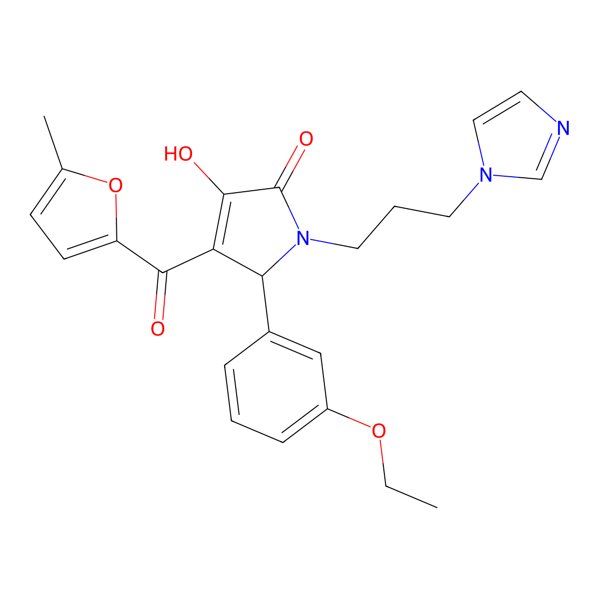 5-(3-ethoxyphenyl)-3-hydroxy-1-[3-(1H-imidazol-1-yl)propyl]-4-(5-methylfuran-2-carbonyl)-2,5-dihydro-1H-pyrrol-2-one molecular structure, CAS 620117-87-5