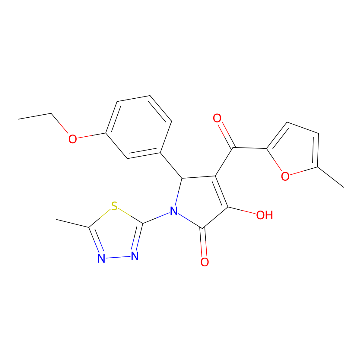 5-(3-Ethoxy-phenyl)-3-hydroxy-4-(5-methyl-furan-2-carbonyl)-1-(5-methyl-[1,3,4]thiadiazol-2-yl)-1,5-dihydro-pyrrol-2-one molecular structure, CAS 620117-98-8
