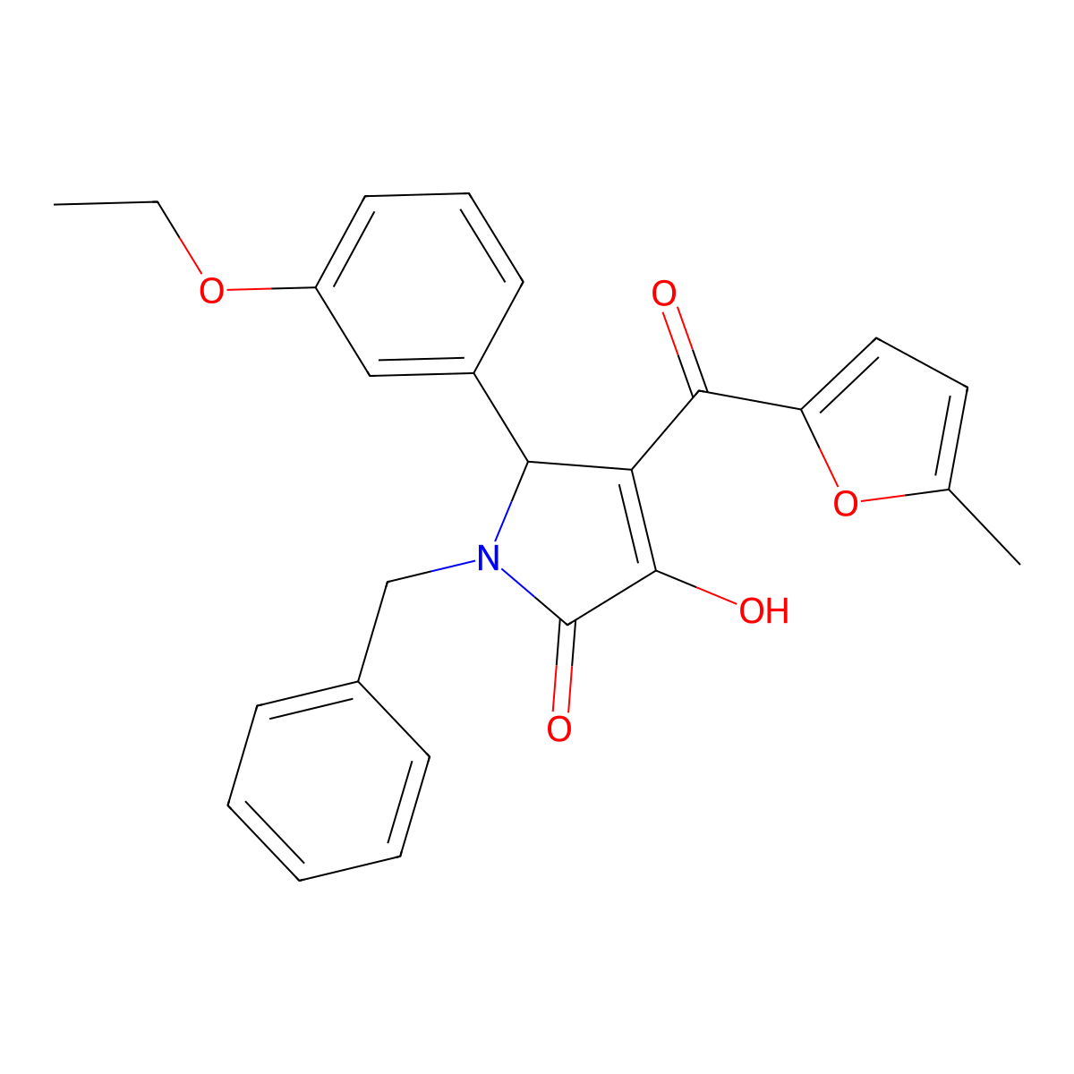 1-benzyl-5-(3-ethoxyphenyl)-3-hydroxy-4-(5-methyl-2-furoyl)-1,5-dihydro-2H-pyrrol-2-one molecular structure, CAS 620118-00-5