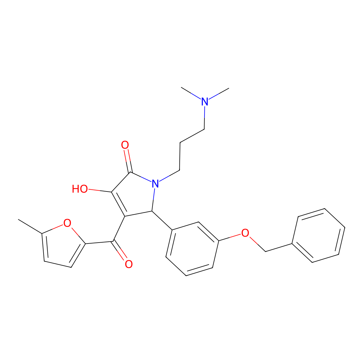 5-[3-(benzyloxy)phenyl]-1-[3-(dimethylamino)propyl]-3-hydroxy-4-(5-methylfuran-2-carbonyl)-2,5-dihydro-1H-pyrrol-2-one molecular structure, CAS 620118-08-3