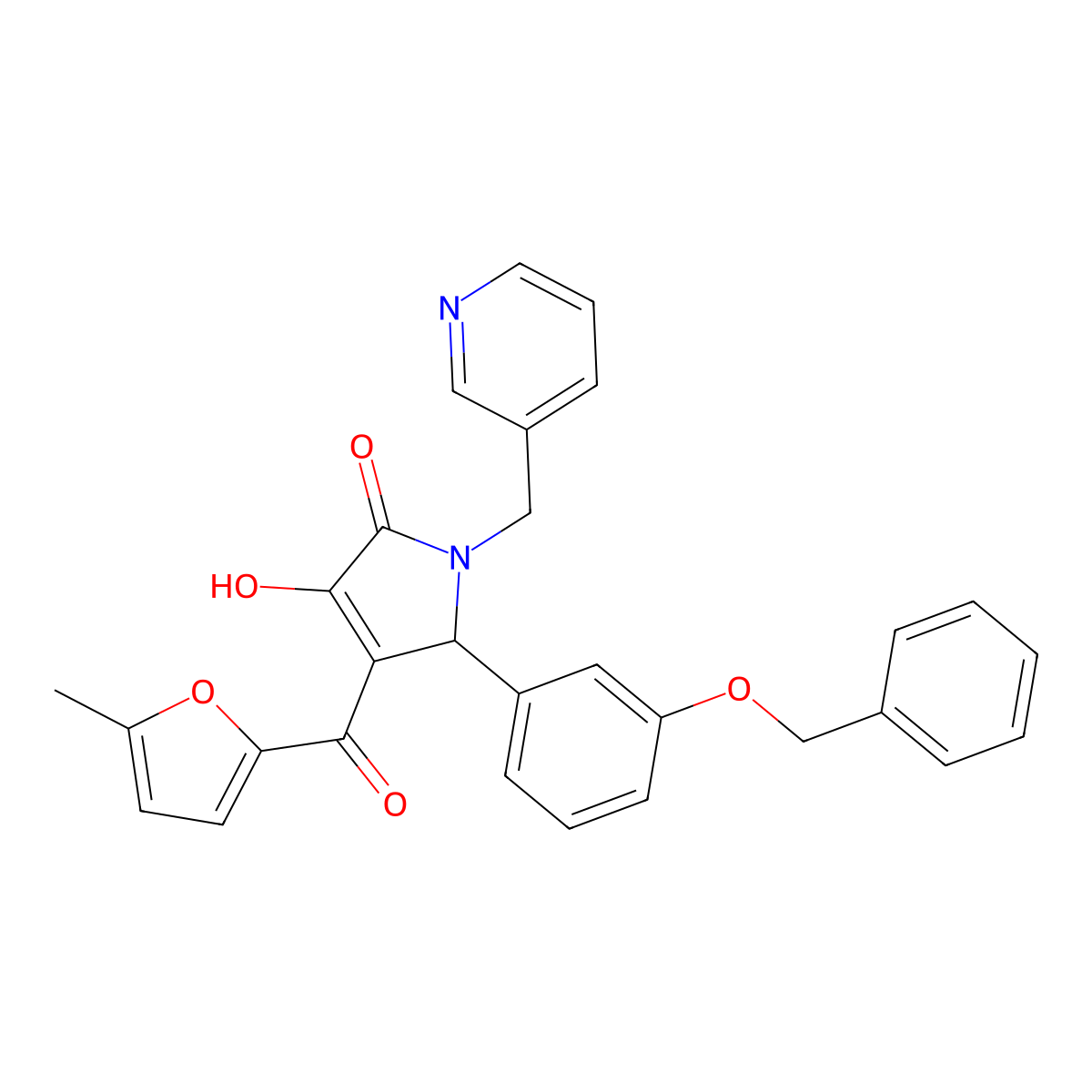 5-[3-(benzyloxy)phenyl]-3-hydroxy-4-(5-methylfuran-2-carbonyl)-1-[(pyridin-3-yl)methyl]-2,5-dihydro-1H-pyrrol-2-one molecular structure, CAS 620118-18-5