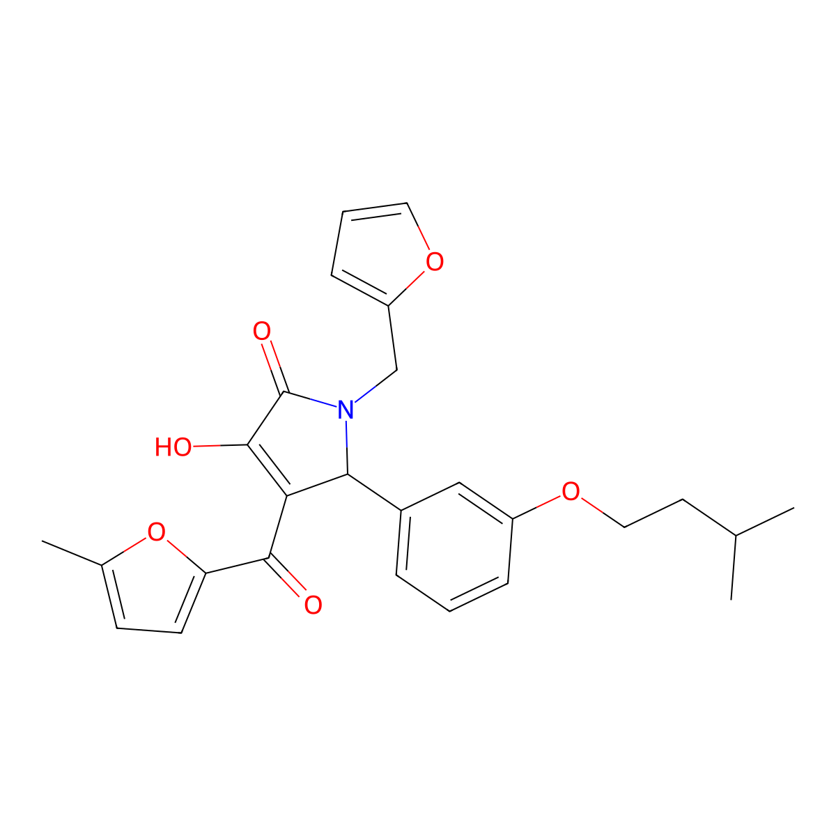 1-(furan-2-ylmethyl)-4-hydroxy-2-[3-(3-methylbutoxy)phenyl]-3-(5-methylfuran-2-carbonyl)-2H-pyrrol-5-one molecular structure, CAS 620118-87-8