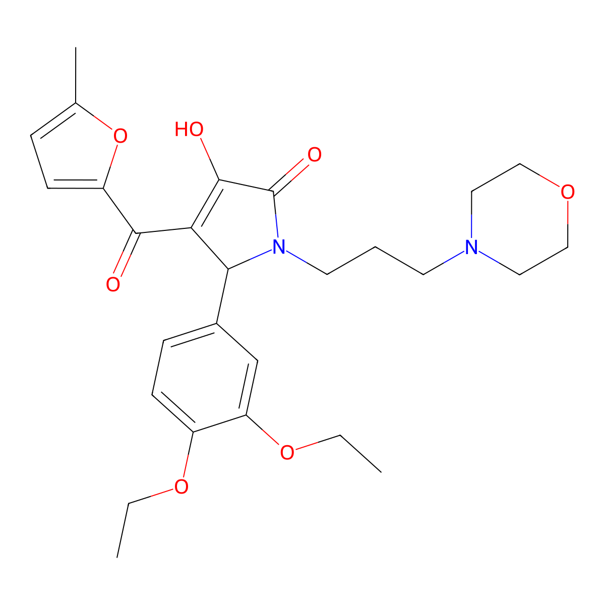 5-(3,4-Diethoxyphenyl)-3-hydroxy-4-[(5-methyl(2-furyl))carbonyl]-1-(3-morpholi n-4-ylpropyl)-3-pyrrolin-2-one molecular structure, CAS 620119-14-4