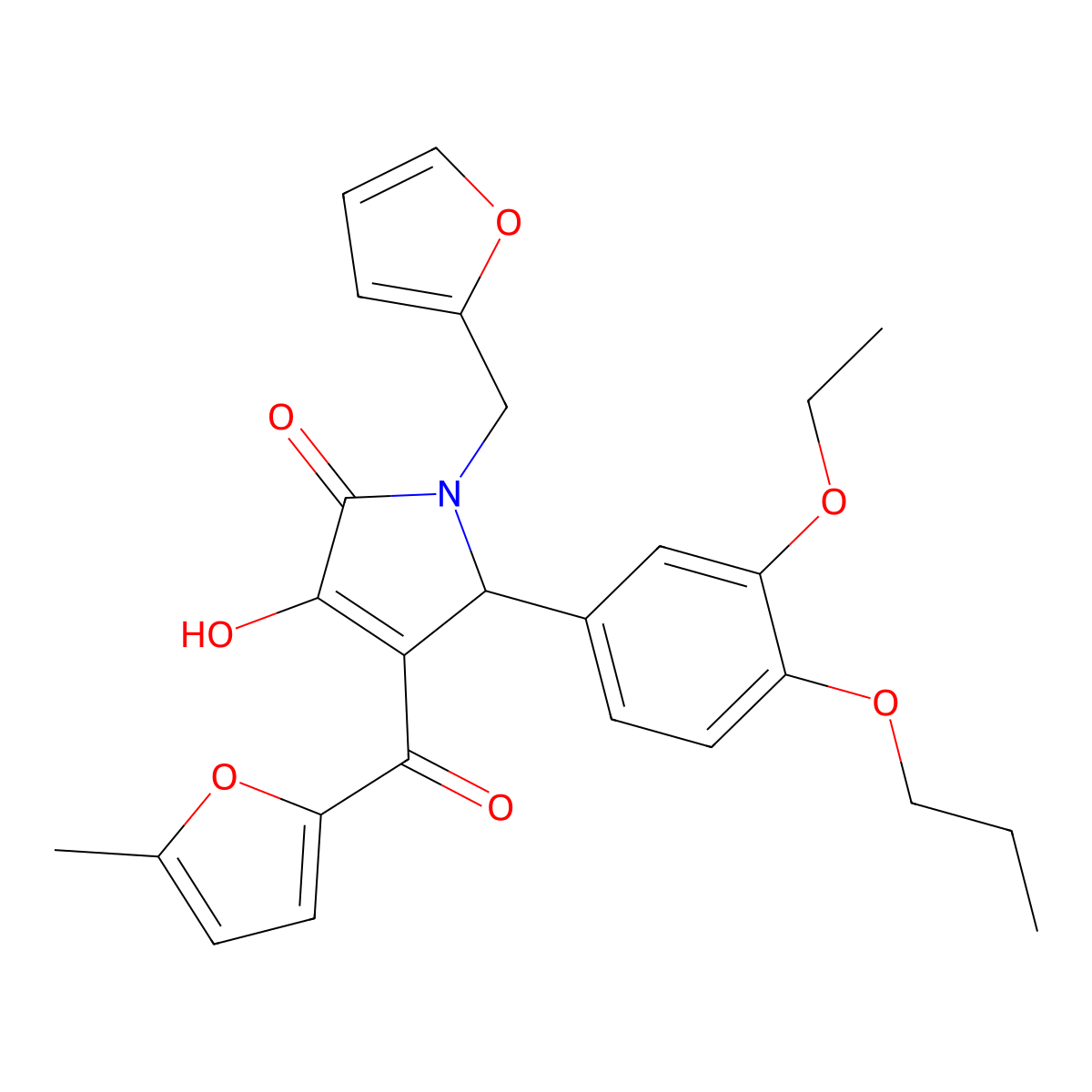 5-(3-ethoxy-4-propoxyphenyl)-1-(furan-2-ylmethyl)-3-hydroxy-4-[(5-methylfuran-2-yl)carbonyl]-1,5-dihydro-2H-pyrrol-2-one molecular structure, CAS 620119-55-3