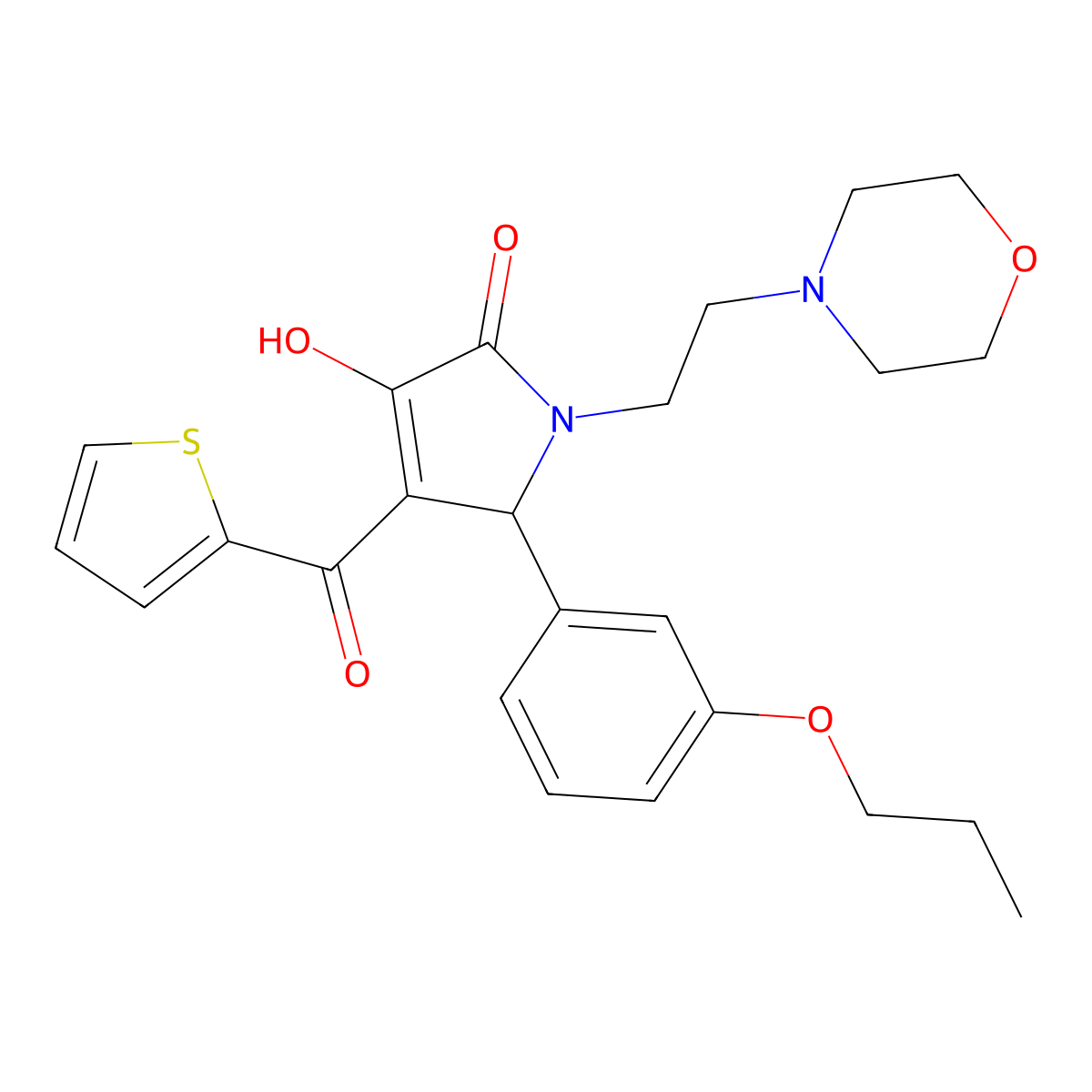 3-Hydroxy-1-(2-morpholin-4-ylethyl)-5-(3-propoxyphenyl)-4-(2-thienylcarbonyl)-3-pyrrolin-2-one molecular structure, CAS 620151-20-4