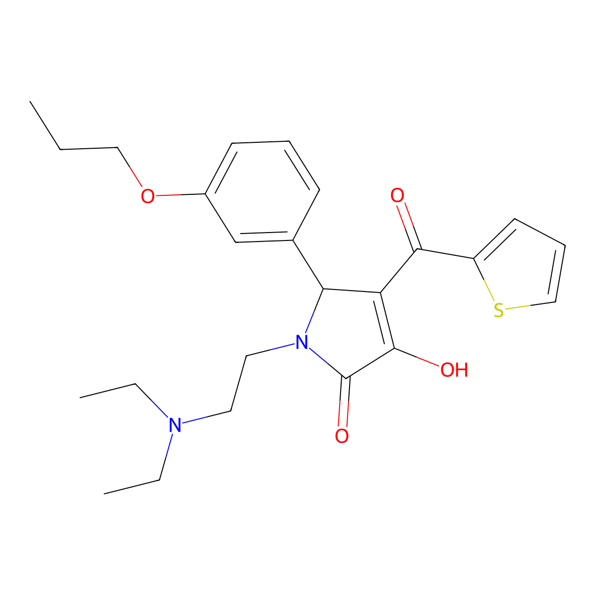 1-(2-(diethylamino)ethyl)-3-hydroxy-5-(3-propoxyphenyl)-4-(thiophene-2-carbonyl)-1H-pyrrol-2(5H)-one molecular structure, CAS 620151-22-6