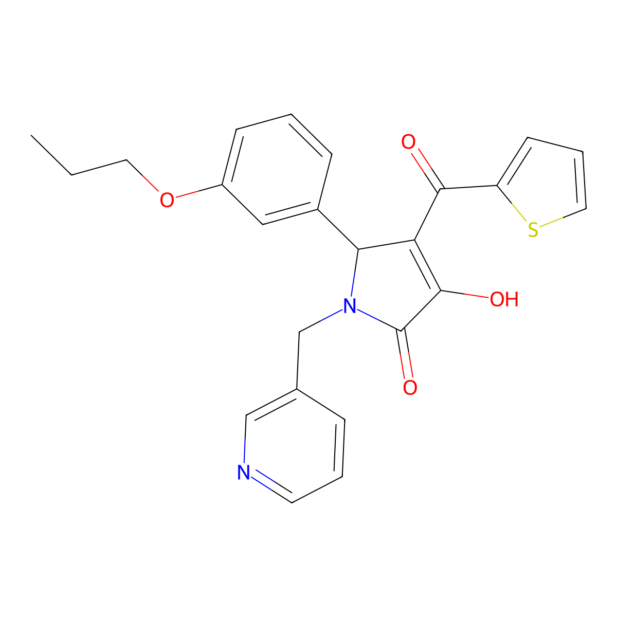 3-hydroxy-5-(3-propoxyphenyl)-1-(pyridin-3-ylmethyl)-4-(thiophene-2-carbonyl)-1H-pyrrol-2(5H)-one molecular structure, CAS 620151-30-6