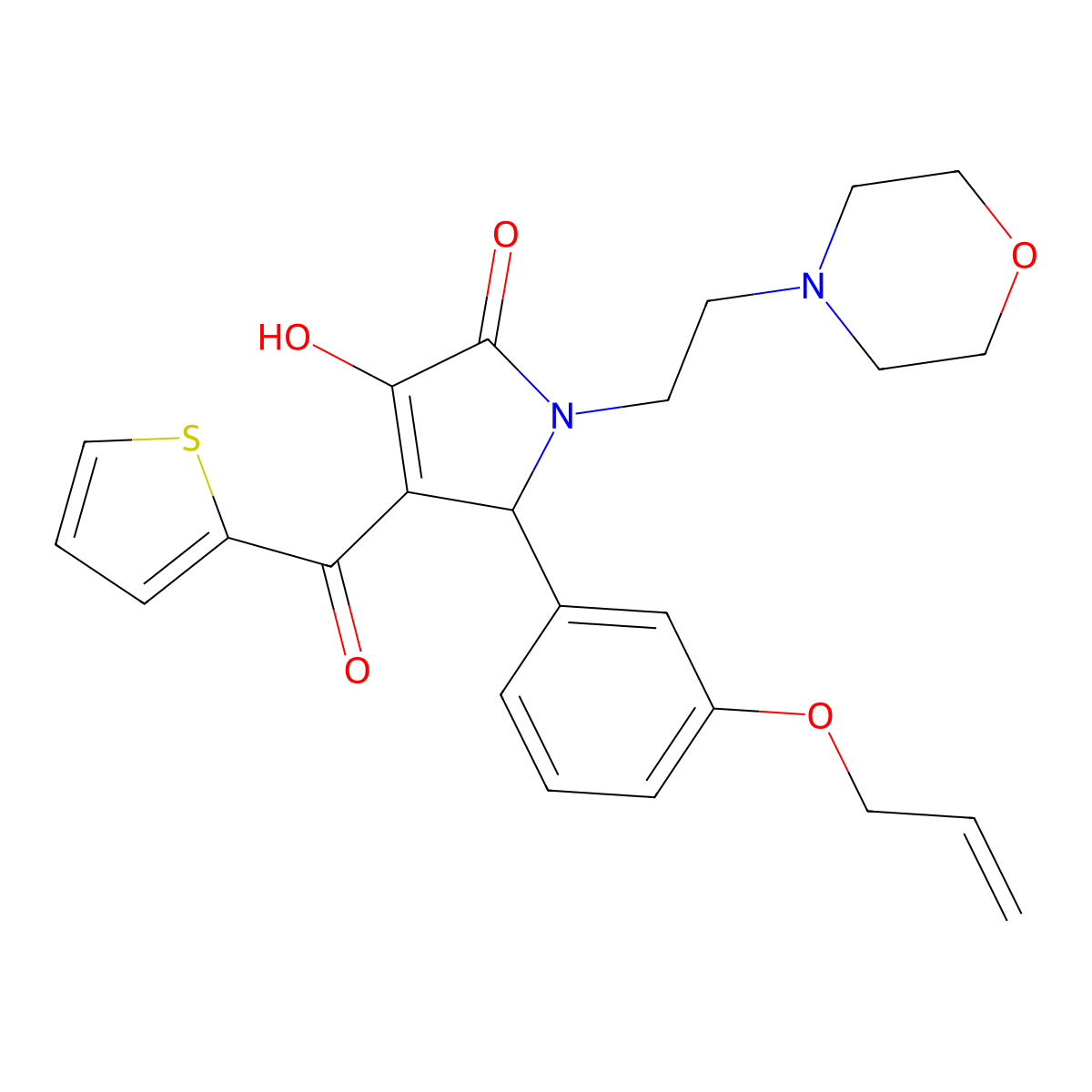 3-Hydroxy-1-(2-morpholin-4-ylethyl)-5-(3-prop-2-enyloxyphenyl)-4-(2-thienylcar bonyl)-3-pyrrolin-2-one molecular structure, CAS 620151-88-4