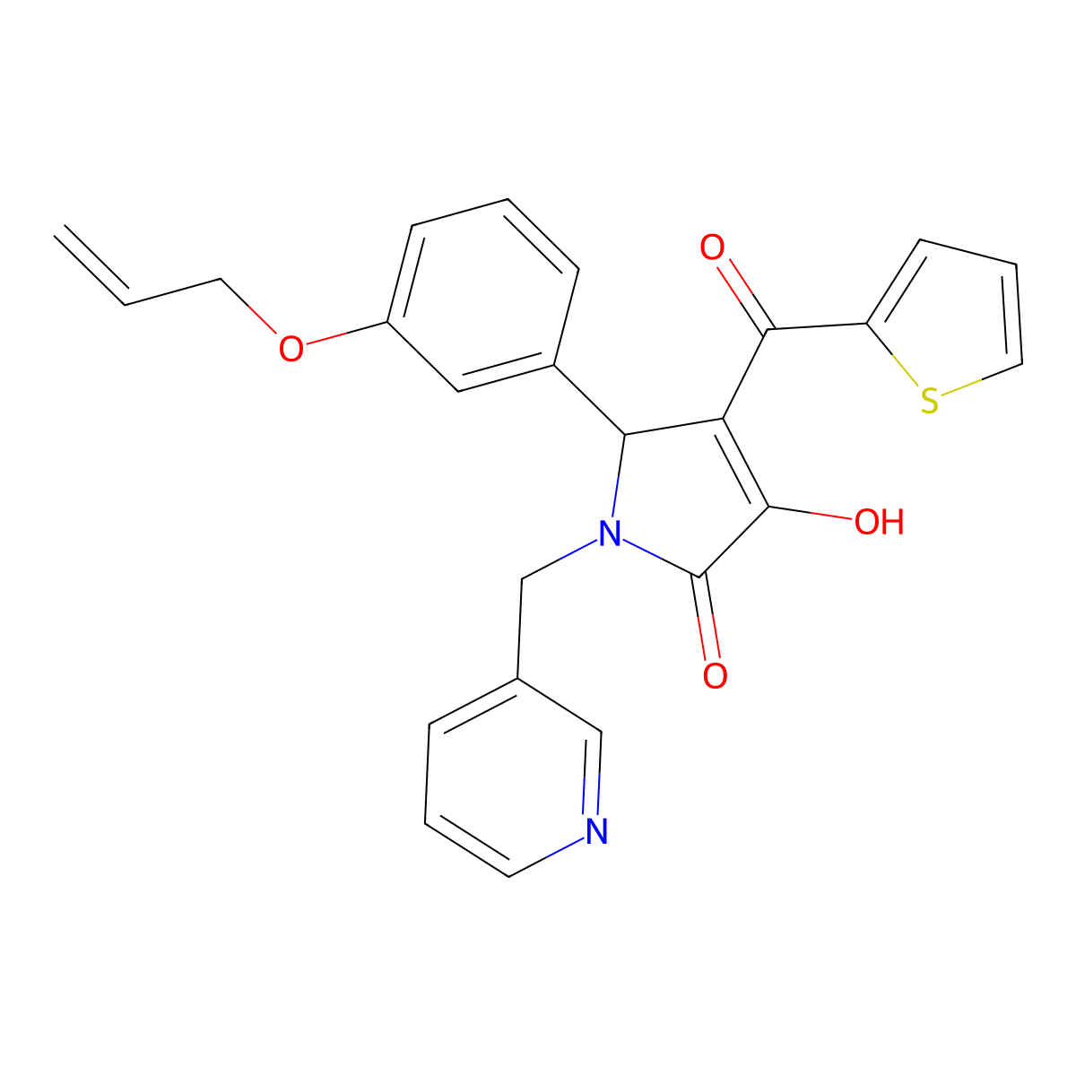 4-hydroxy-2-(3-prop-2-enoxyphenyl)-1-(pyridin-3-ylmethyl)-3-(thiophene-2-carbonyl)-2H-pyrrol-5-one molecular structure, CAS 620152-01-4