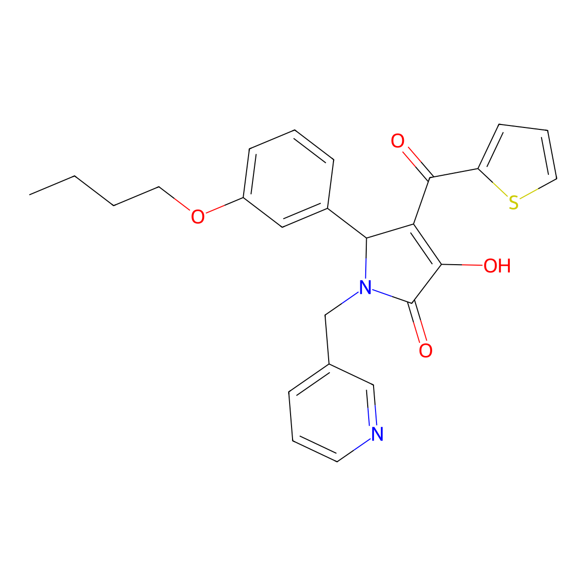 5-(3-butoxyphenyl)-3-hydroxy-1-(3-pyridinylmethyl)-4-(2-thienylcarbonyl)-1,5-dihydro-2H-pyrrol-2-one molecular structure, CAS 620152-77-4