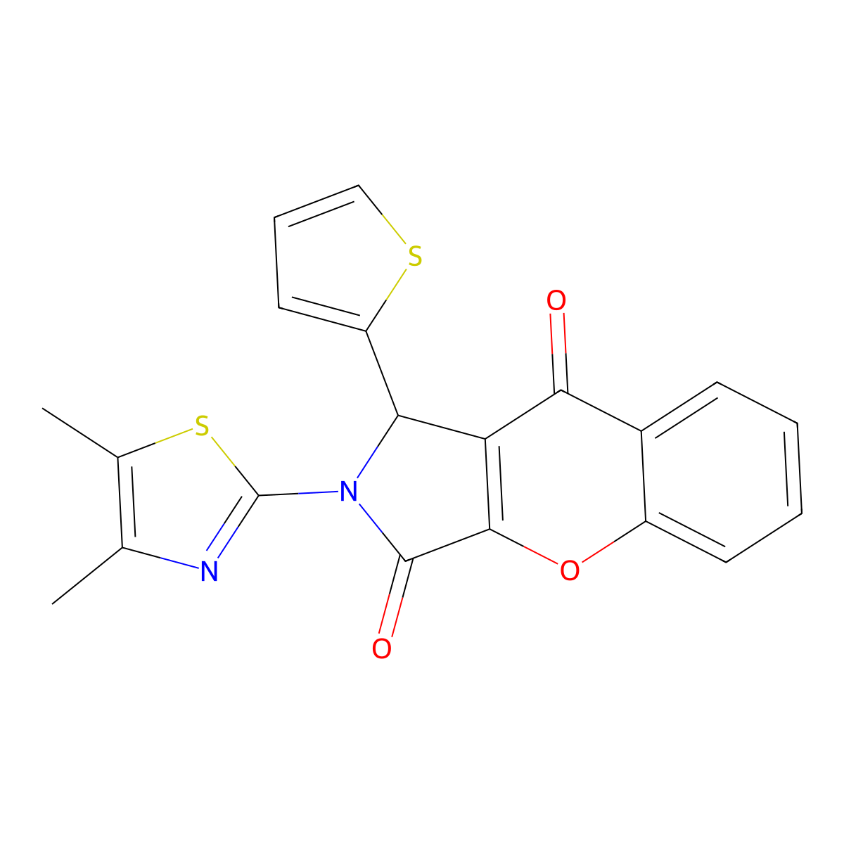 2-(4,5-Dimethylthiazol-2-yl)-1-(thiophen-2-yl)-1,2-dihydrochromeno[2,3-c]pyrrole-3,9-dione molecular structure, CAS 620155-49-9