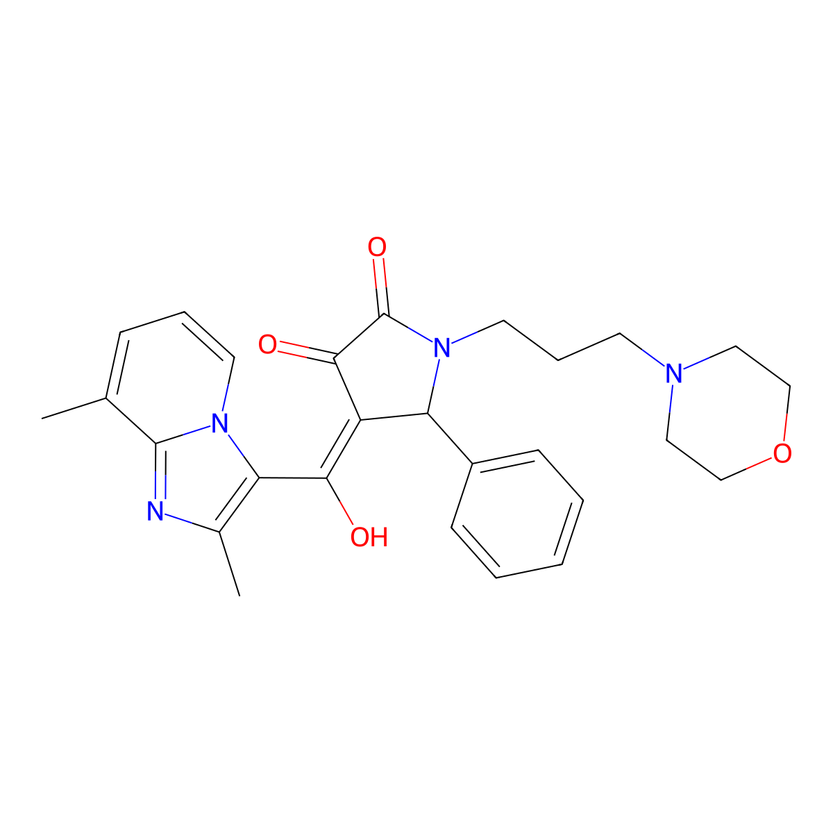 4-{2,8-dimethylimidazo[1,2-a]pyridine-3-carbonyl}-3-hydroxy-1-[3-(morpholin-4-yl)propyl]-5-phenyl-2,5-dihydro-1H-pyrrol-2-one molecular structure, CAS 620155-93-3