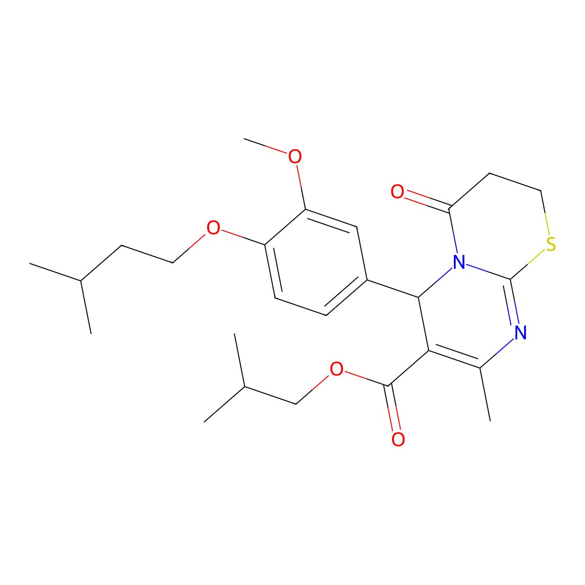 2-methylpropyl 6-[3-methoxy-4-(3-methylbutoxy)phenyl]-8-methyl-4-oxo-2H,3H,4H,6H-pyrimido[2,1-b][1,3]thiazine-7-carboxylate molecular structure, CAS 620157-17-7