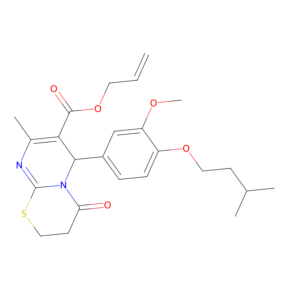 allyl 6-[3-methoxy-4-(3-methylbutoxy)phenyl]-8-methyl-4-oxo-3,4-dihydro-2H,6H-pyrimido[2,1-b][1,3]thiazine-7-carboxylate molecular structure, CAS 620157-18-8