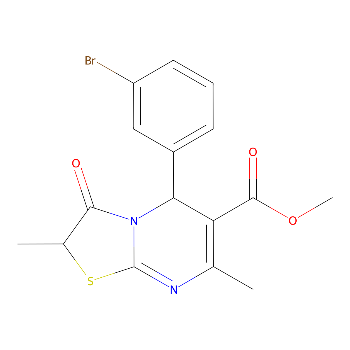 methyl 5-(3-bromophenyl)-2,7-dimethyl-3-oxo-2,3-dihydro-5H-[1,3]thiazolo[3,2-a]pyrimidine-6-carboxylate molecular structure, CAS 620157-55-3