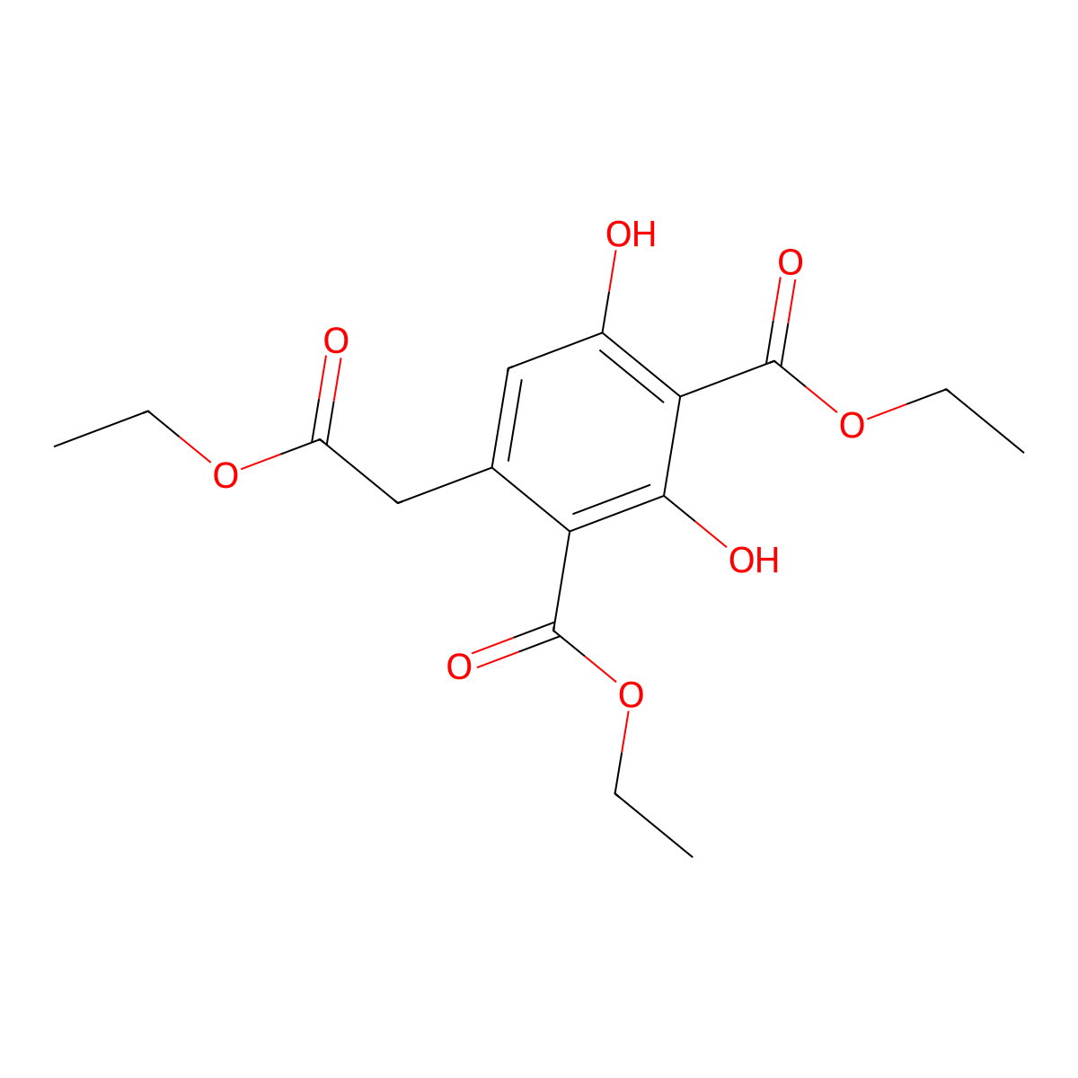 Diethyl 4-(2-ethoxy-2-oxoethyl)-2,6-dihydroxybenzene-1,3-dicarboxylate molecular structure, CAS 6202-45-5