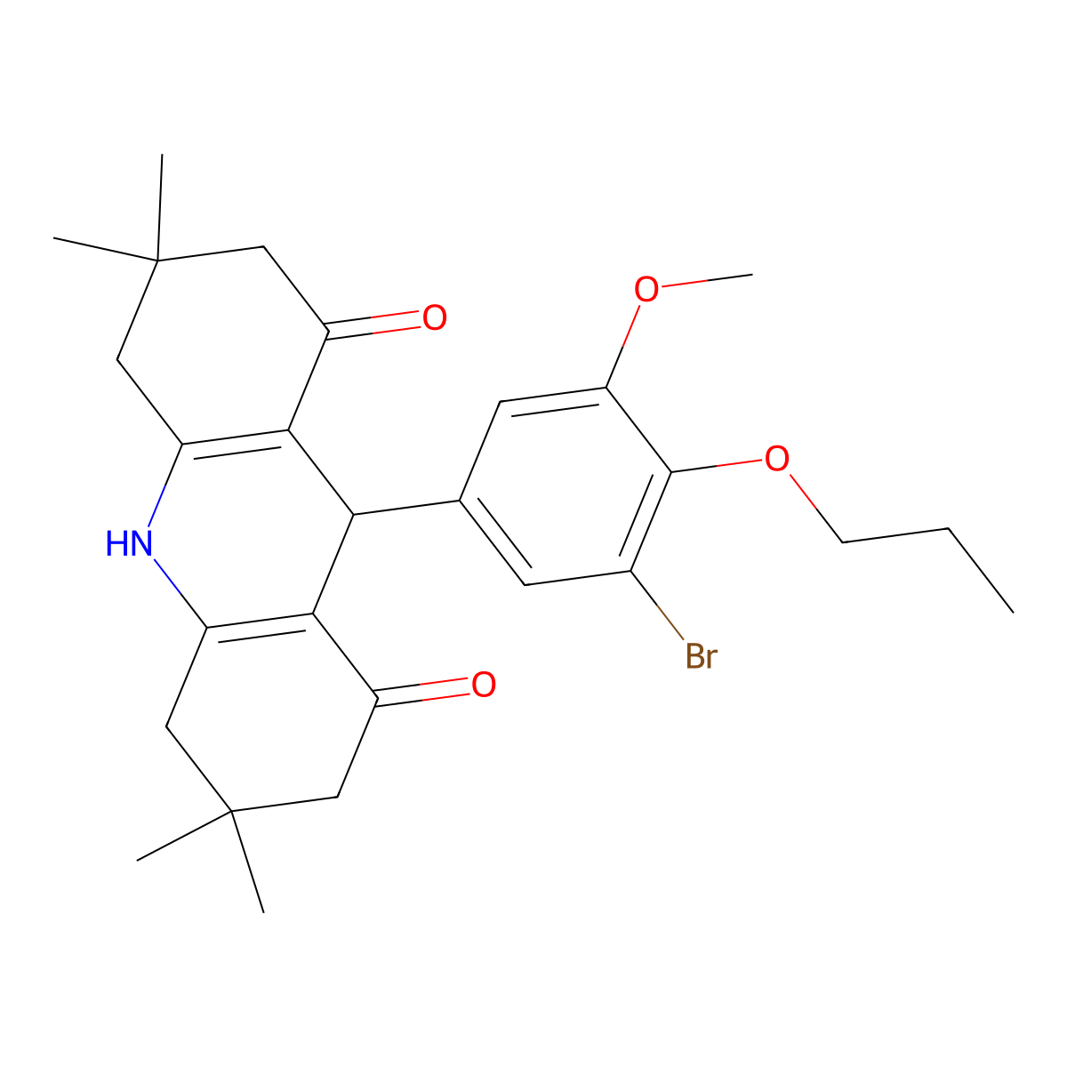 9-(3-Bromo-5-methoxy-4-propoxyphenyl)-3,3,6,6-tetramethyl-2,4,5,7,9,10-hexahydroacridine-1,8-dione molecular structure, CAS 6202-67-1