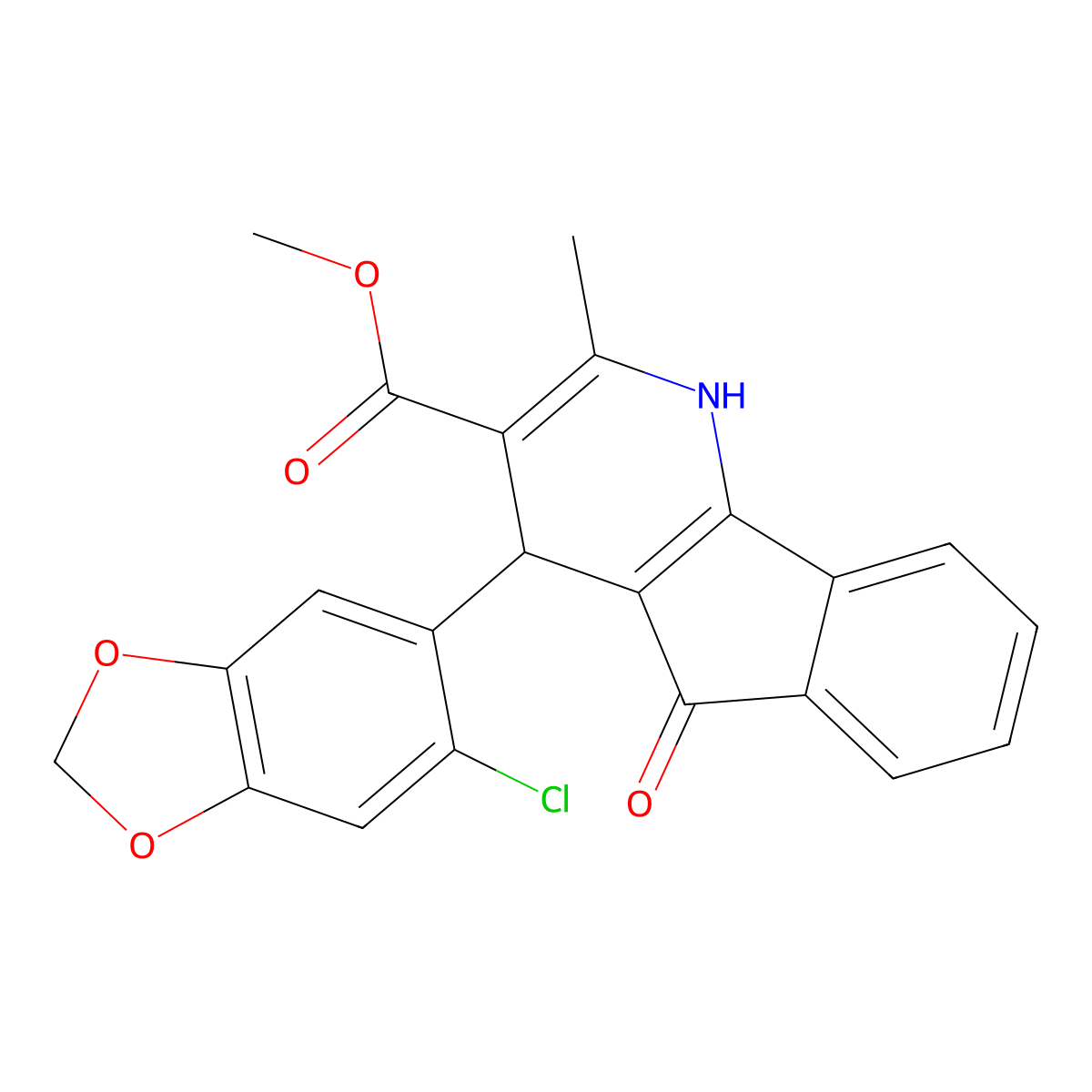 Methyl 4-(6-chloro-1,3-benzodioxol-5-yl)-2-methyl-5-oxo-1,4-dihydroindeno[1,2-b]pyridine-3-carboxylate molecular structure, CAS 6202-88-6