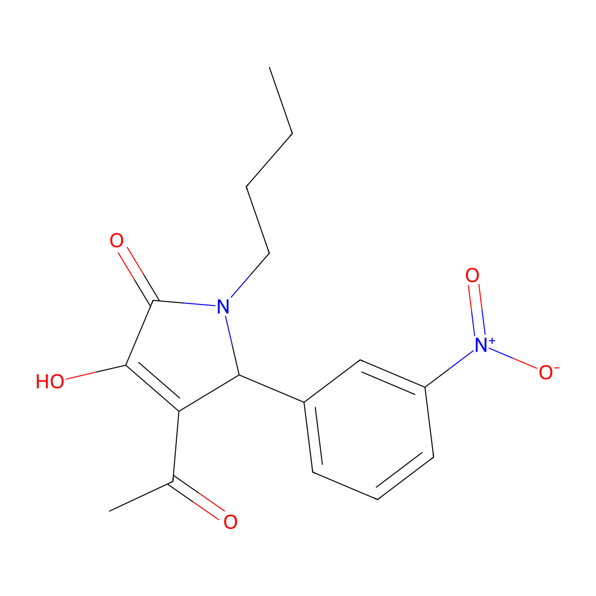 4-acetyl-1-butyl-3-hydroxy-5-(3-nitrophenyl)-1,5-dihydro-2H-pyrrol-2-one molecular structure, CAS 6203-33-4