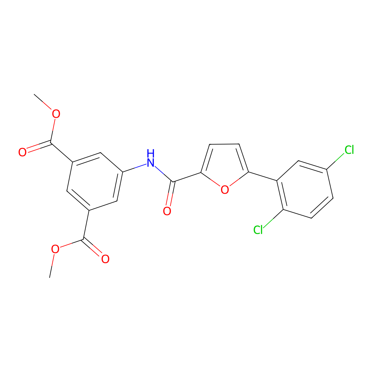 Dimethyl 5-{[5-(2,5-dichlorophenyl)-2-furoyl]amino}isophthalate molecular structure, CAS 6203-70-9