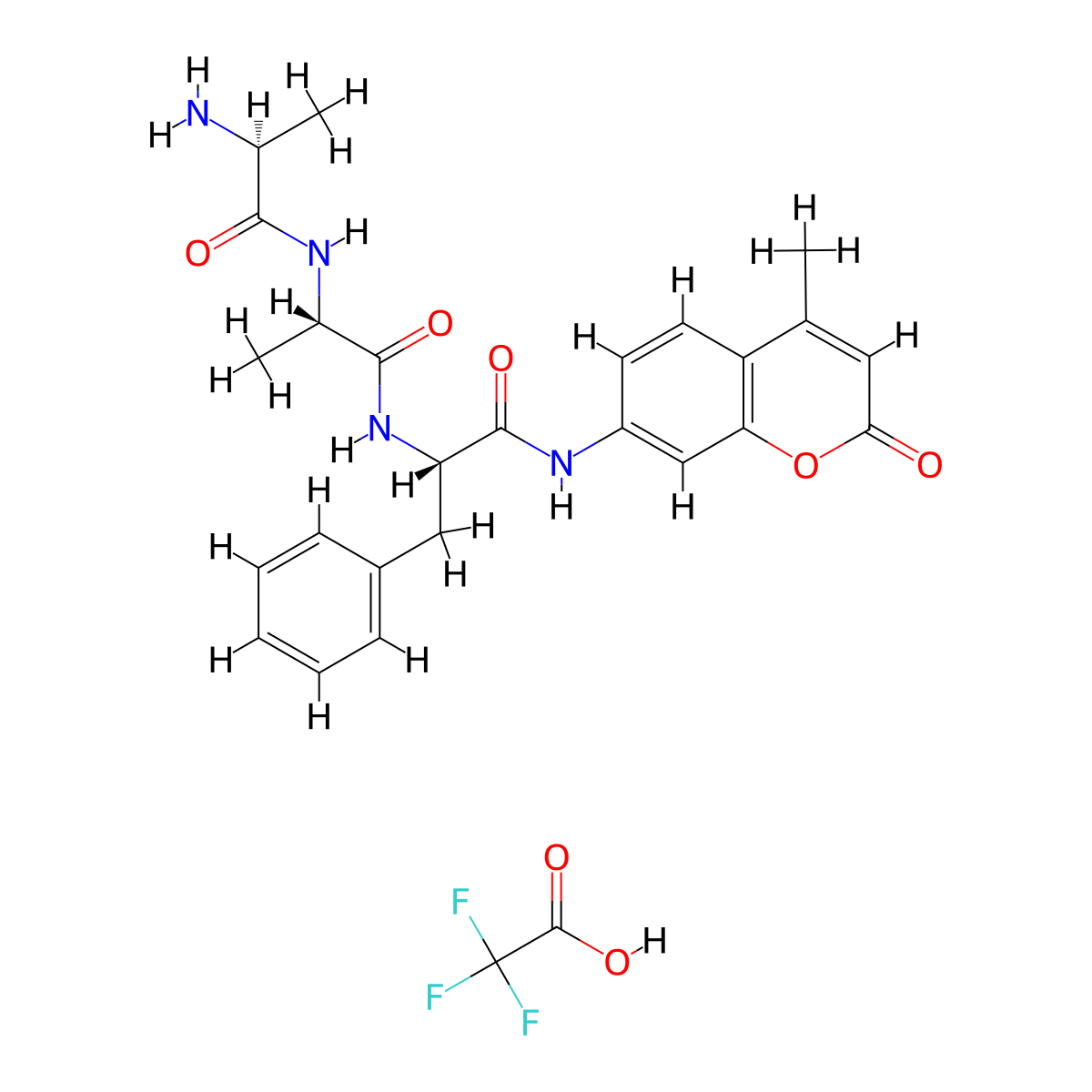 L-Phenylalaninamide, L-alanyl-L-alanyl-N-(4-methyl-2-oxo-2H-1-benzopyran-7-yl)-, 2,2,2-trifluoroacetate (1:1) molecular structure, CAS 62037-42-7