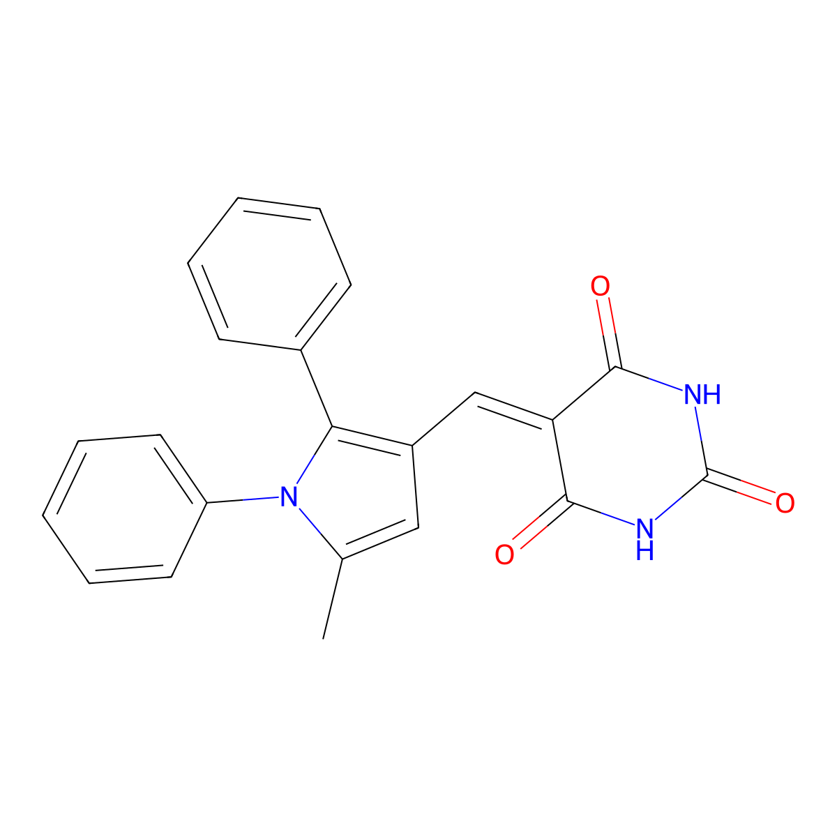 5-[(5-Methyl-1,2-diphenyl-1H-pyrrol-3-yl)methylidene]pyrimidine-2,4,6(1H,3H,5H)-trione molecular structure, CAS 6204-85-9