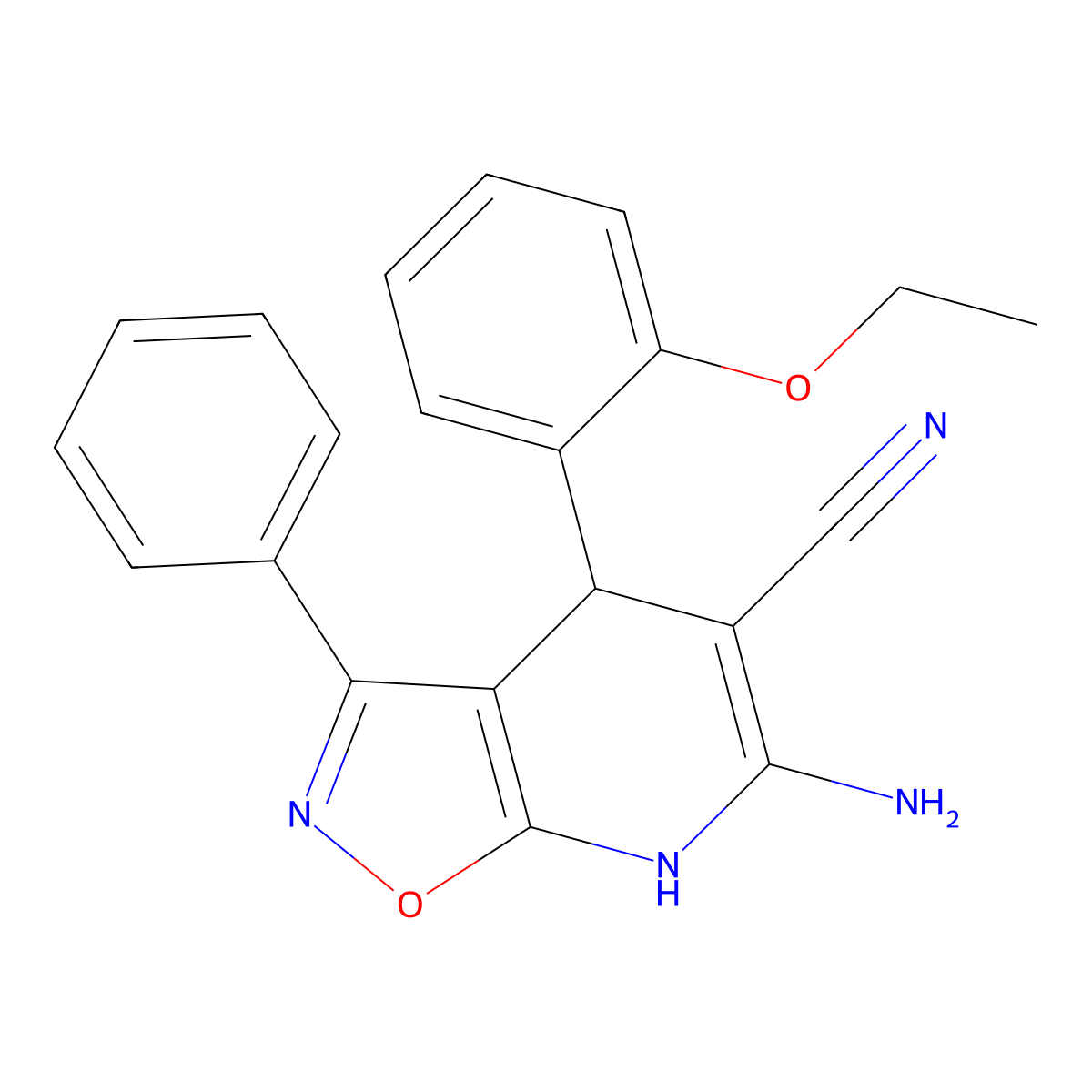 6-Amino-4-(2-ethoxyphenyl)-3-phenyl-4,7-dihydroisoxazolo[5,4-b]pyridine-5-carbonitrile molecular structure, CAS 6204-89-3