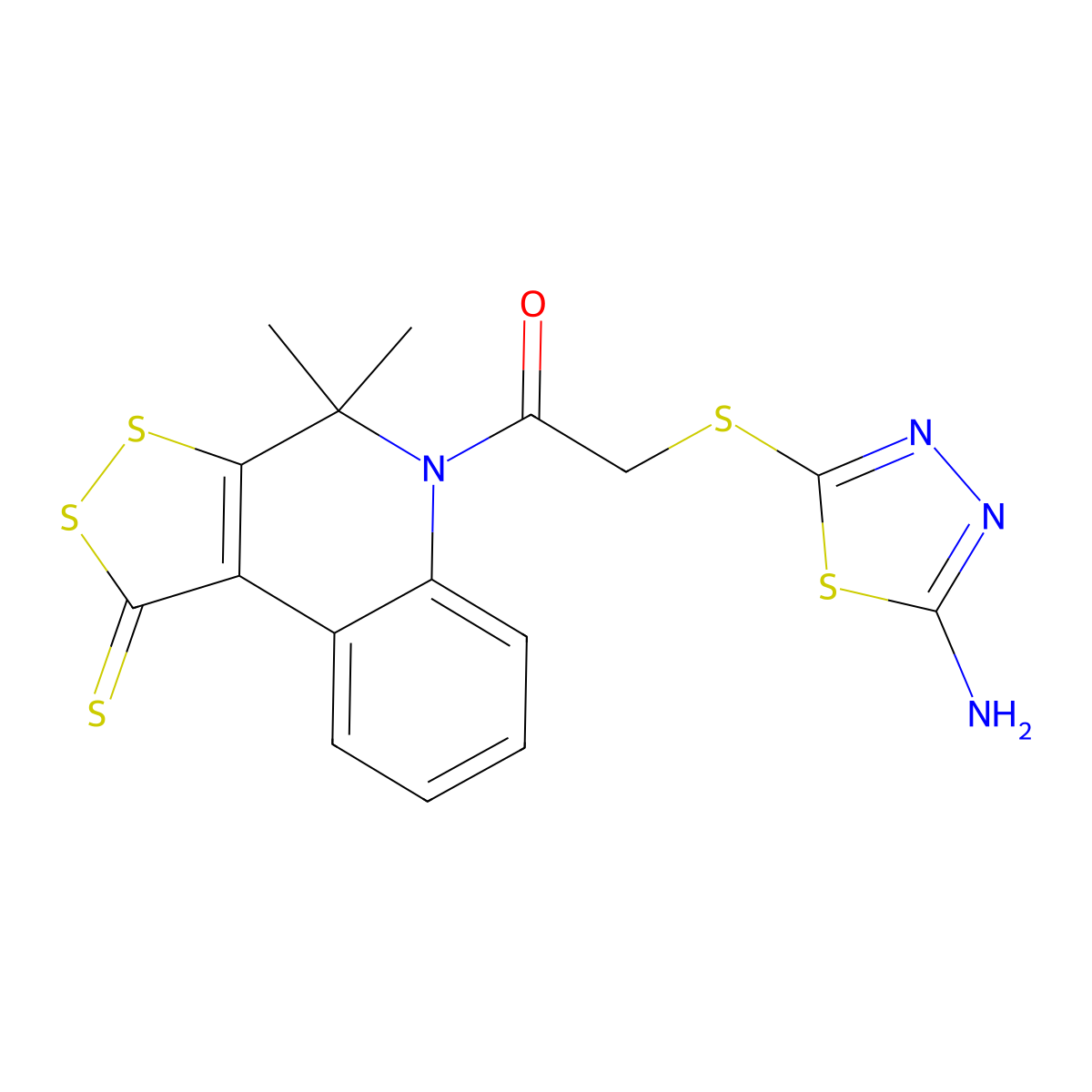2-[(5-Amino-1,3,4-thiadiazol-2-yl)sulfanyl]-1-(4,4-dimethyl-1-sulfanylidenedithiolo[3,4-c]quinolin-5-yl)ethanone molecular structure, CAS 6204-99-5