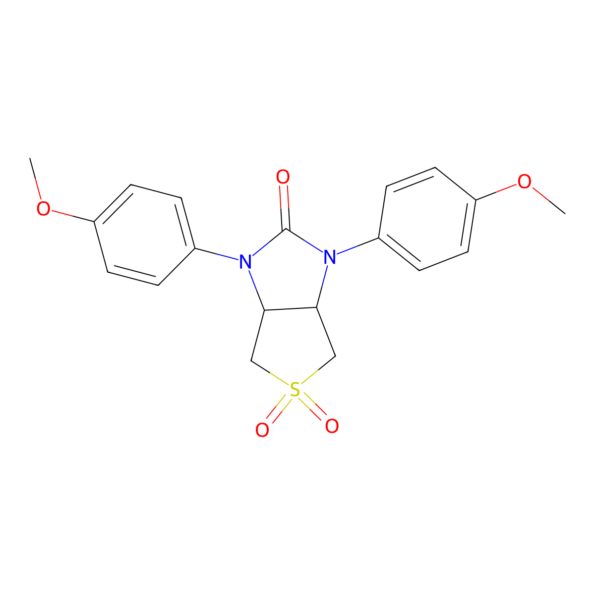 1,3-bis(4-methoxyphenyl)tetrahydro-1H-thieno[3,4-d]imidazol-2(3H)-one 5,5-dioxide molecular structure, CAS 620543-53-5