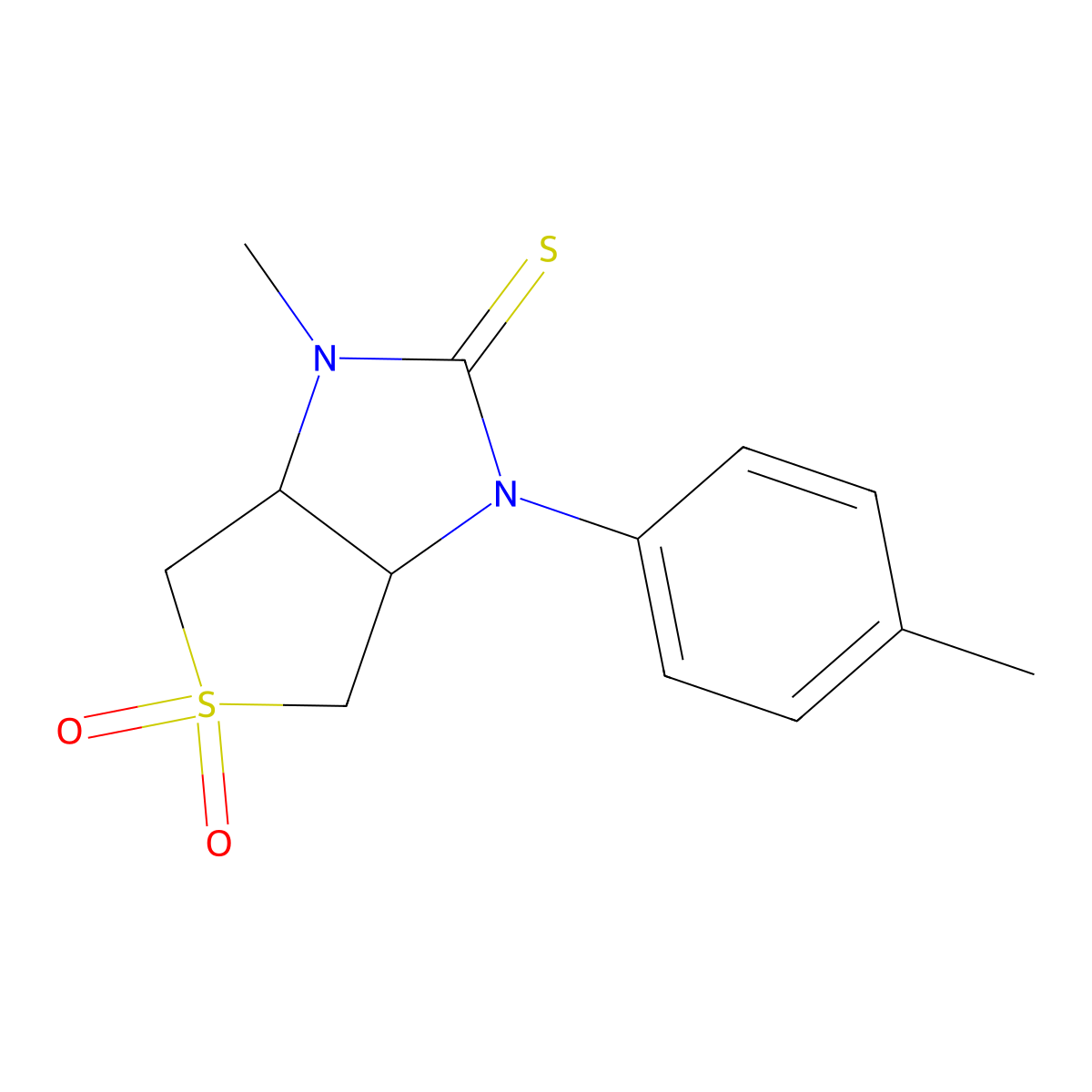 1-methyl-3-(p-tolyl)tetrahydro-1H-thieno[3,4-d]imidazole-2(3H)-thione 5,5-dioxide molecular structure, CAS 620543-65-9