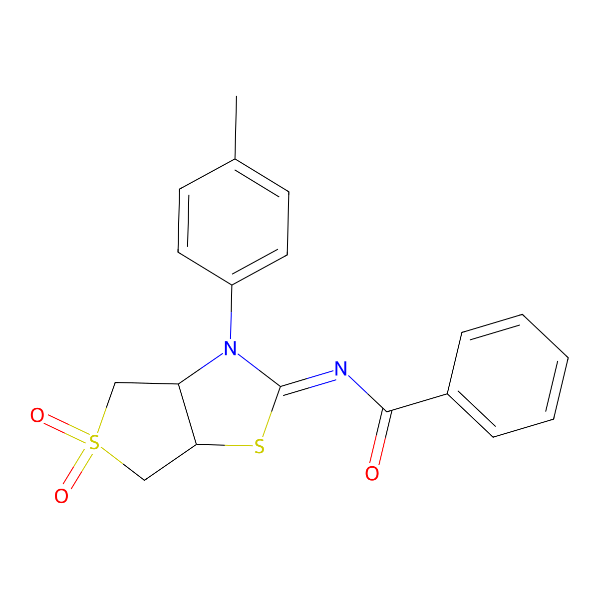 N-(3-(4-methylphenyl)-5,5-dioxidotetrahydrothieno[3,4-d][1,3]thiazol-2(3H)-ylidene)benzamide molecular structure, CAS 620543-69-3