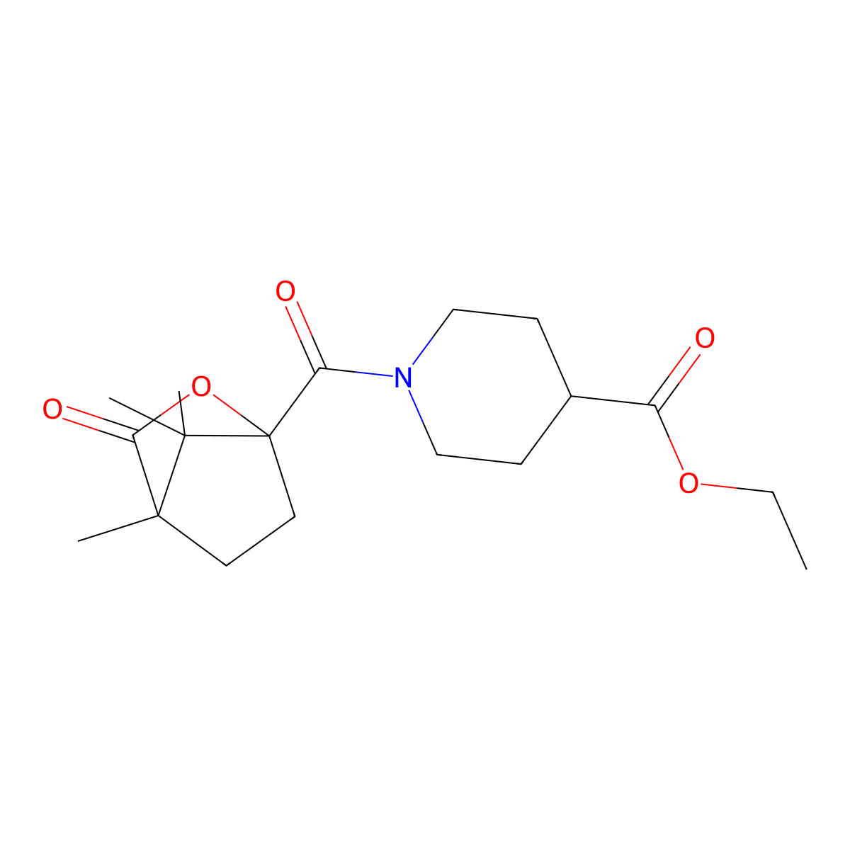Ethyl 1-[(4,7,7-trimethyl-3-oxo-2-oxabicyclo[2.2.1]hept-1-yl)carbonyl]piperidine-4-carboxylate molecular structure, CAS 620544-74-3