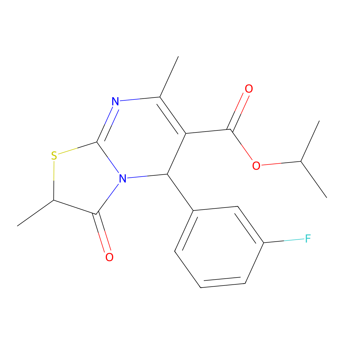 isopropyl 5-(3-fluorophenyl)-2,7-dimethyl-3-oxo-2,3-dihydro-5H-[1,3]thiazolo[3,2-a]pyrimidine-6-carboxylate molecular structure, CAS 620551-70-4