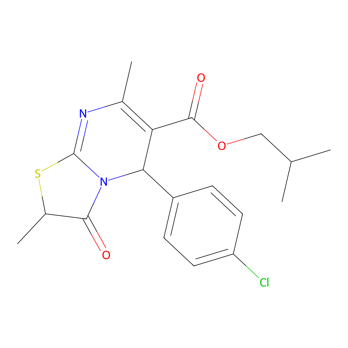 isobutyl 5-(4-chlorophenyl)-2,7-dimethyl-3-oxo-2,3-dihydro-5H-[1,3]thiazolo[3,2-a]pyrimidine-6-carboxylate molecular structure, CAS 620551-90-8
