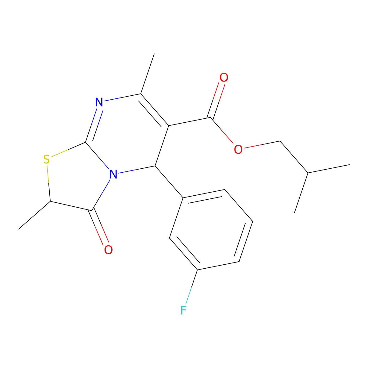 isobutyl 5-(3-fluorophenyl)-2,7-dimethyl-3-oxo-2,3-dihydro-5H-[1,3]thiazolo[3,2-a]pyrimidine-6-carboxylate molecular structure, CAS 620552-01-4