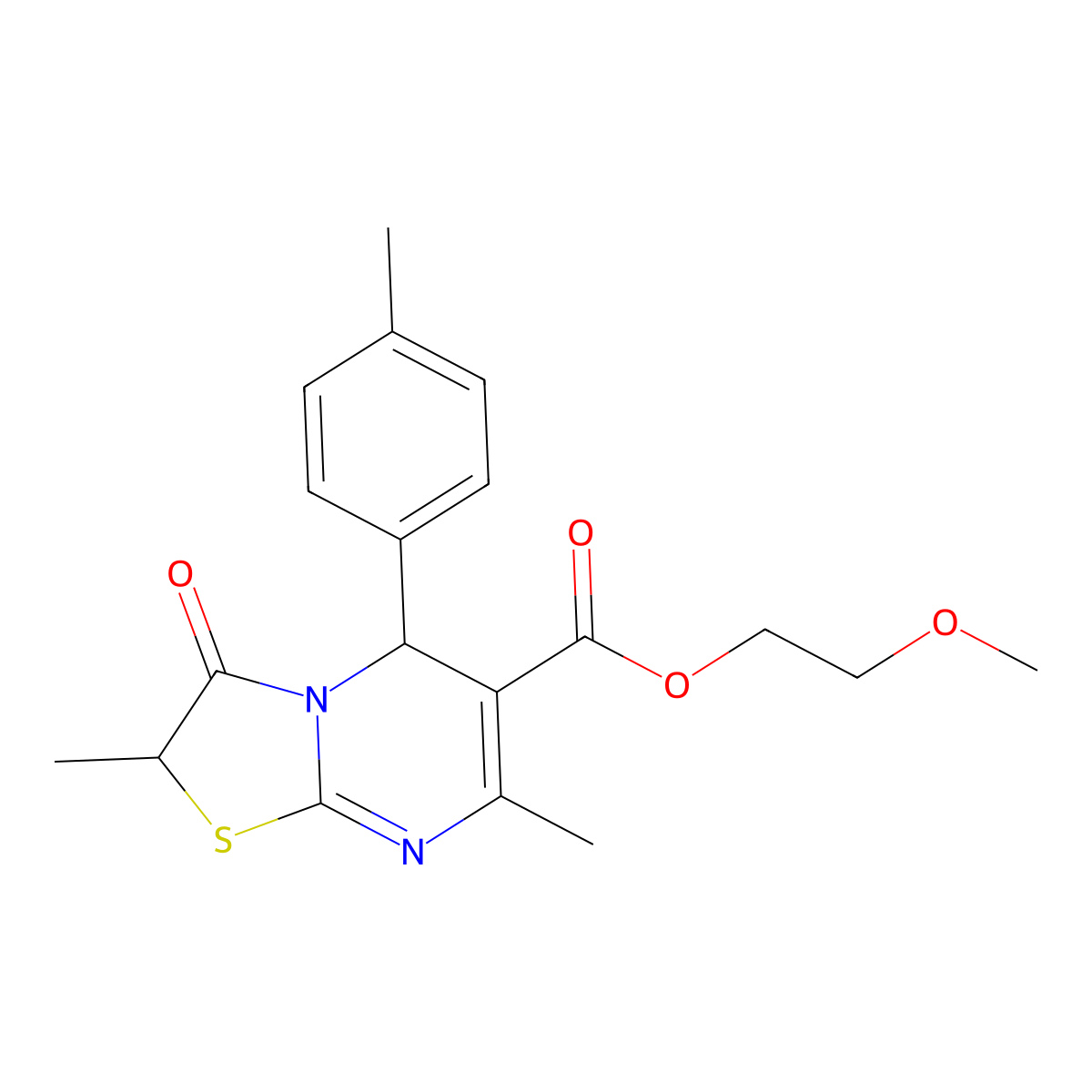 2-methoxyethyl 2,7-dimethyl-5-(4-methylphenyl)-3-oxo-2,3-dihydro-5H-[1,3]thiazolo[3,2-a]pyrimidine-6-carboxylate molecular structure, CAS 620552-29-6