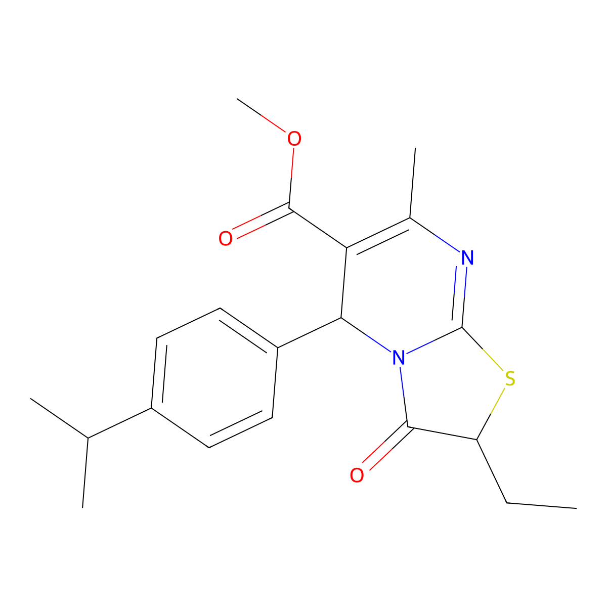 methyl 2-ethyl-5-(4-isopropylphenyl)-7-methyl-3-oxo-2,3-dihydro-5H-[1,3]thiazolo[3,2-a]pyrimidine-6-carboxylate molecular structure, CAS 620552-69-4