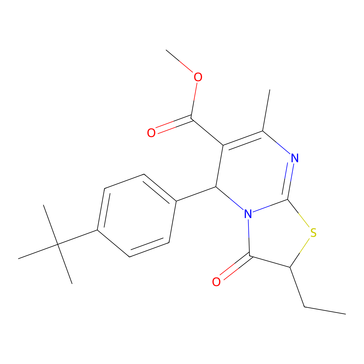 methyl 5-(4-tert-butylphenyl)-2-ethyl-7-methyl-3-oxo-2,3-dihydro-5H-[1,3]thiazolo[3,2-a]pyrimidine-6-carboxylate molecular structure, CAS 620552-70-7
