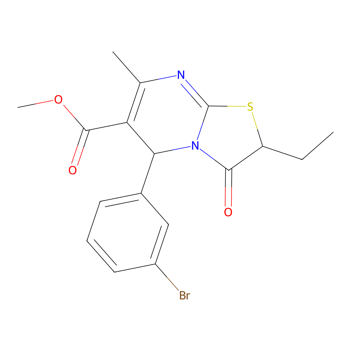 methyl 5-(3-bromophenyl)-2-ethyl-7-methyl-3-oxo-2,3-dihydro-5H-[1,3]thiazolo[3,2-a]pyrimidine-6-carboxylate molecular structure, CAS 620552-73-0