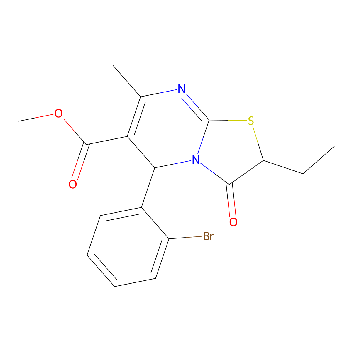 methyl 5-(2-bromophenyl)-2-ethyl-7-methyl-3-oxo-2,3-dihydro-5H-[1,3]thiazolo[3,2-a]pyrimidine-6-carboxylate molecular structure, CAS 620552-75-2